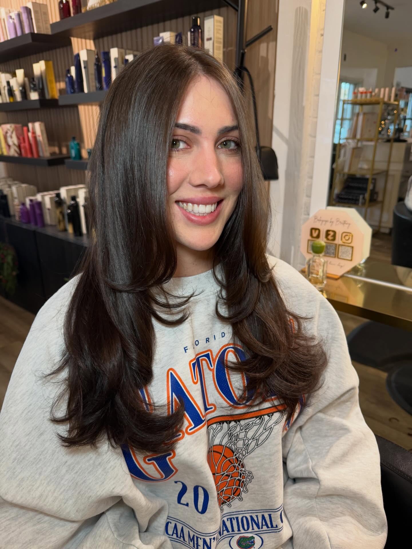 Glossy Dark Brown 90s Face-Framing Layers with Flipped Ends