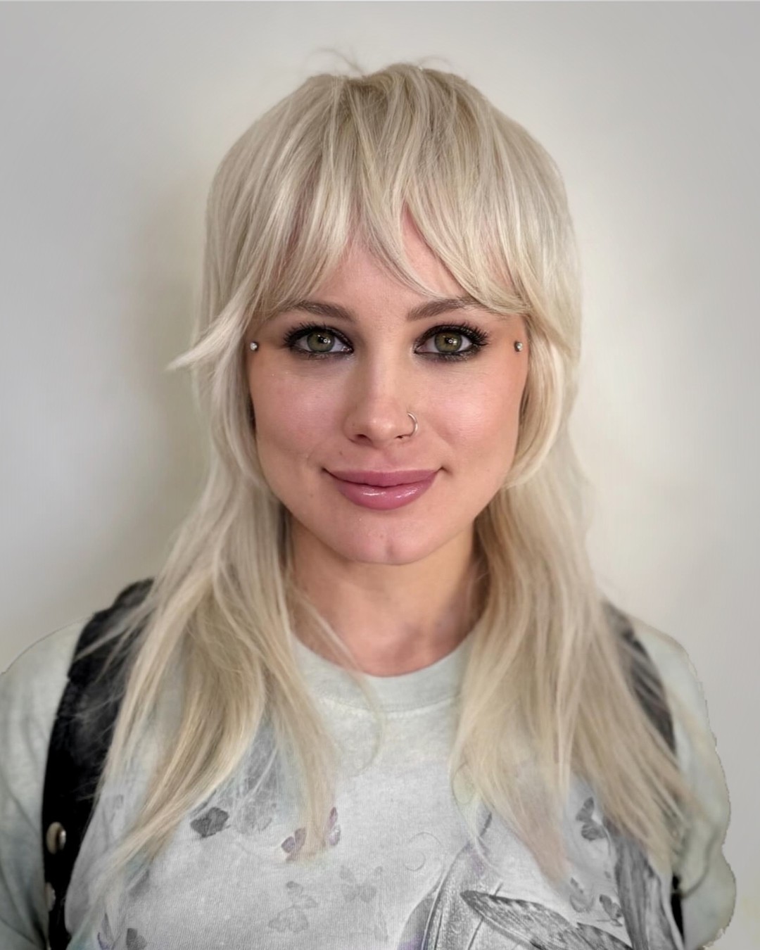 Icy Platinum Shag with Feathered Short Fringe
