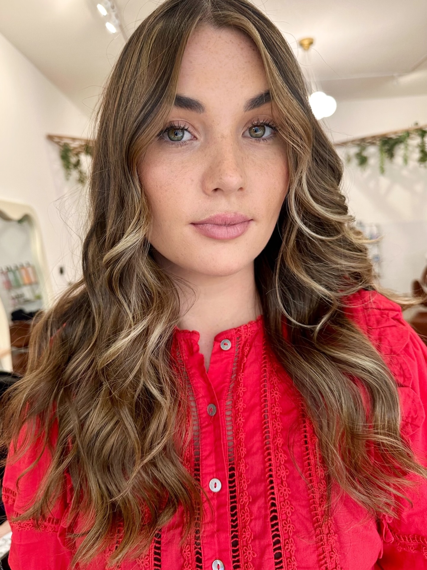 Long Soft Waves with Cool Face-Framing Lights and Root Depth