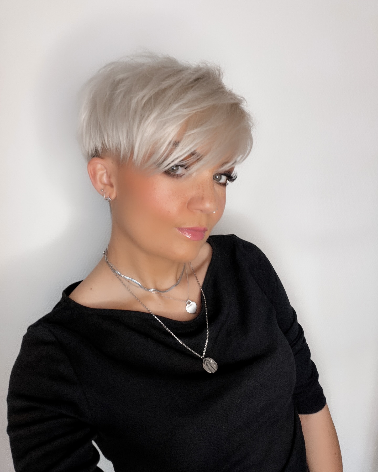 Platinum Feathered Pixie with Long Side Fringe