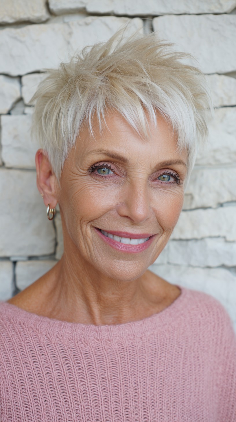 Platinum Feathered Pixie with Textured Crown and Micro-Bangs