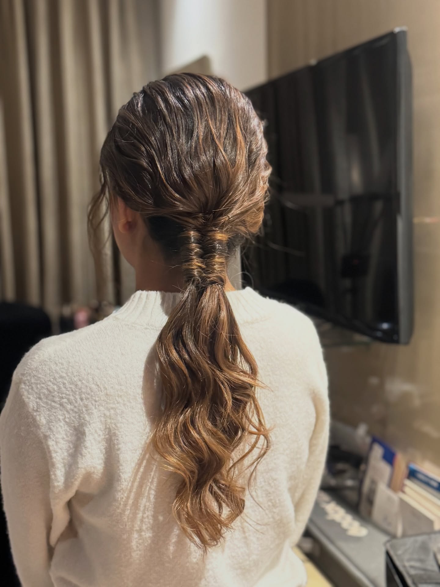 Rope-Twist Low Pony with Warm Caramel Balayage