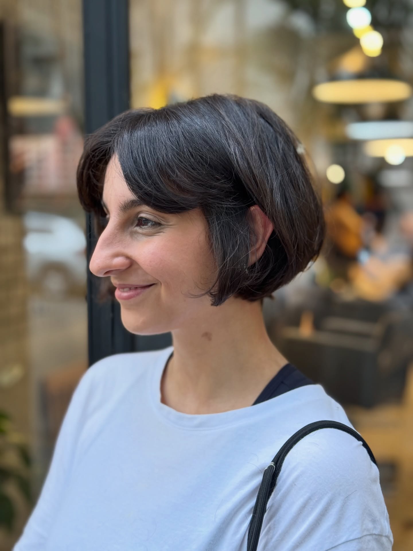 Rounded Ear-Grazing Textured Bob with Loose Curtain Fringe