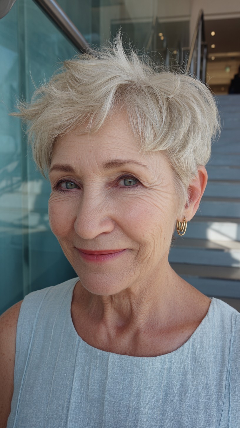 Short Feathered Silver Pixie with Lifted Crown
