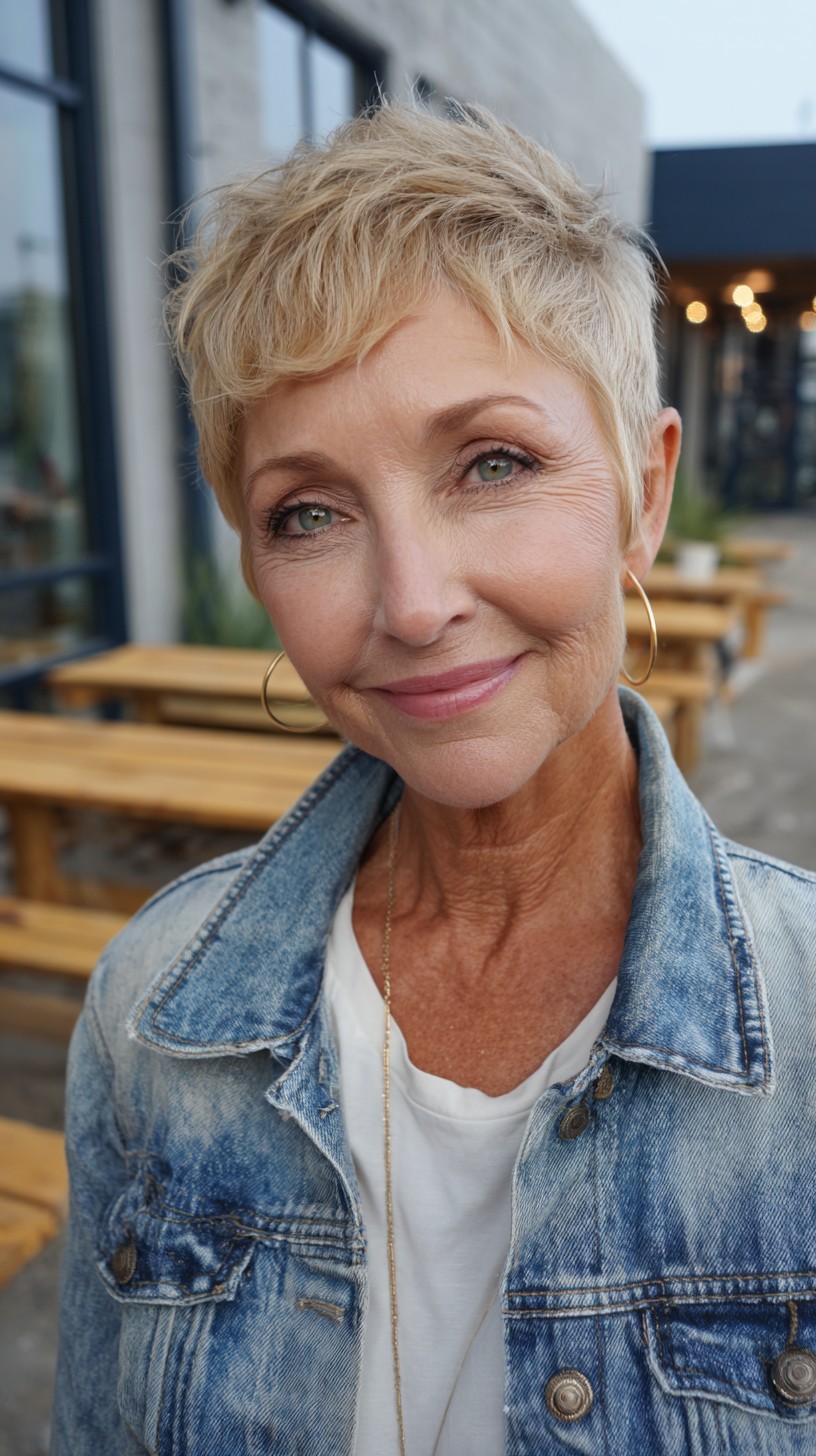 Short Textured Blonde Pixie with Wispy Micro-Bangs and Tapered Nape