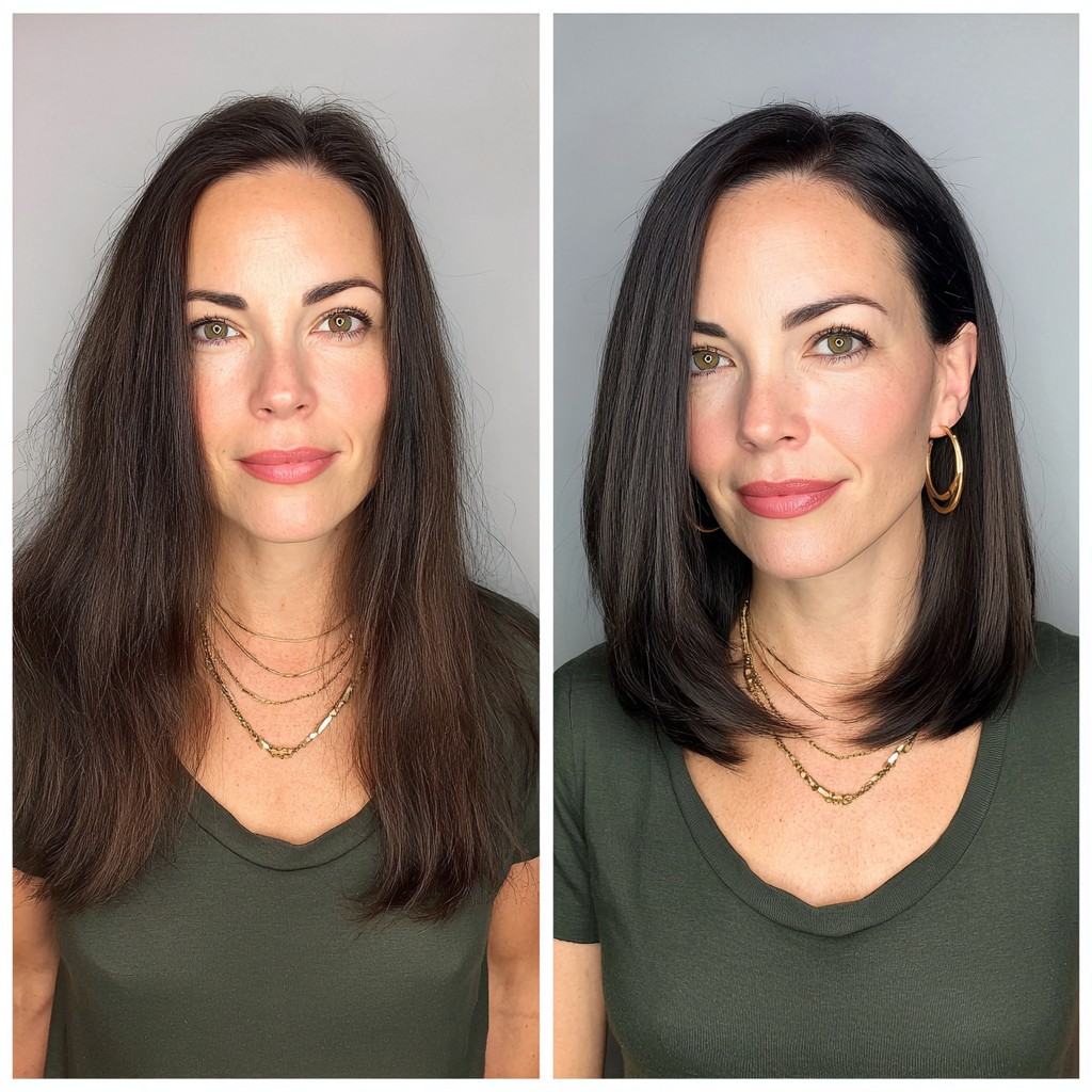 Sleek Shoulder-Length Rounded Lob with Subtle Interior Layers