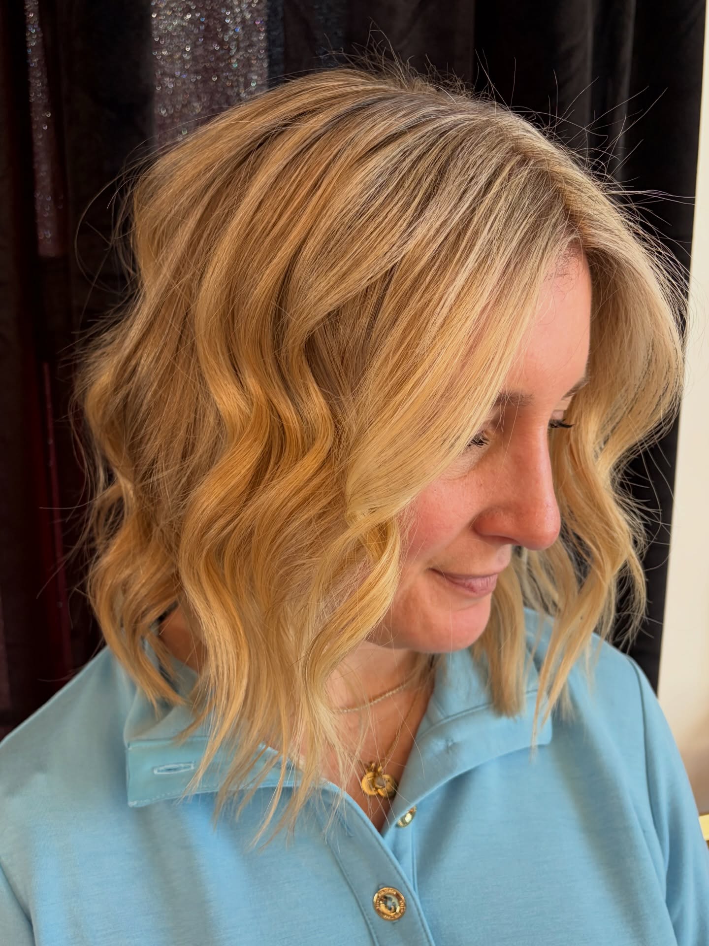 Soft Sunlit Layered Blonde Lob with Curtain Slices