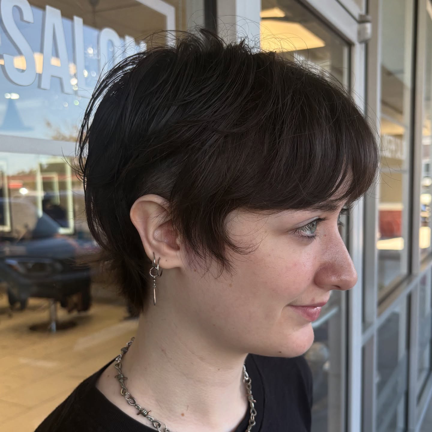 Soft Textured Pixie with Subtle Interior Taper and Curtain Fringe