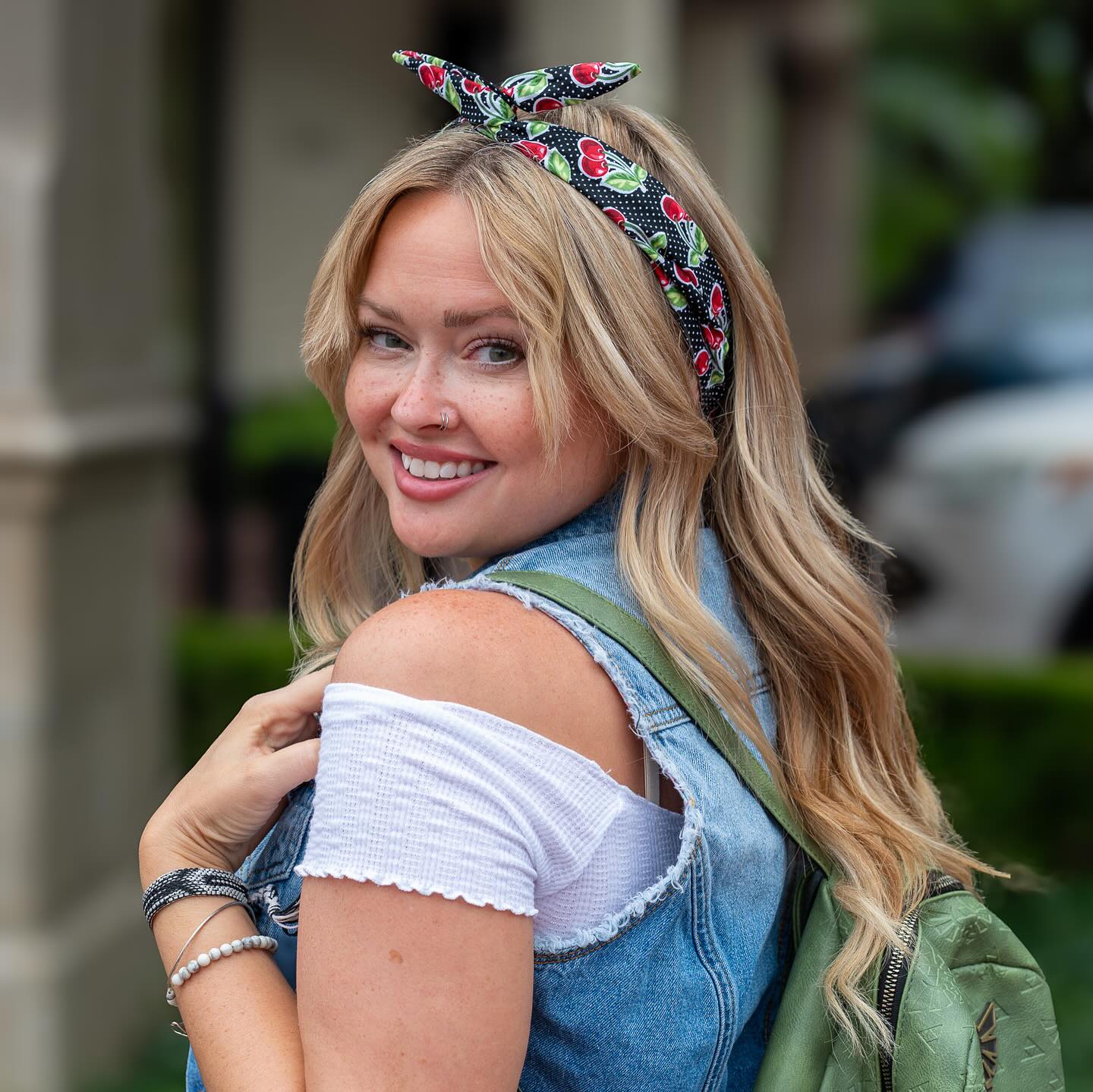 Sun-Kissed Long Curtain Bangs with Bandana Knot