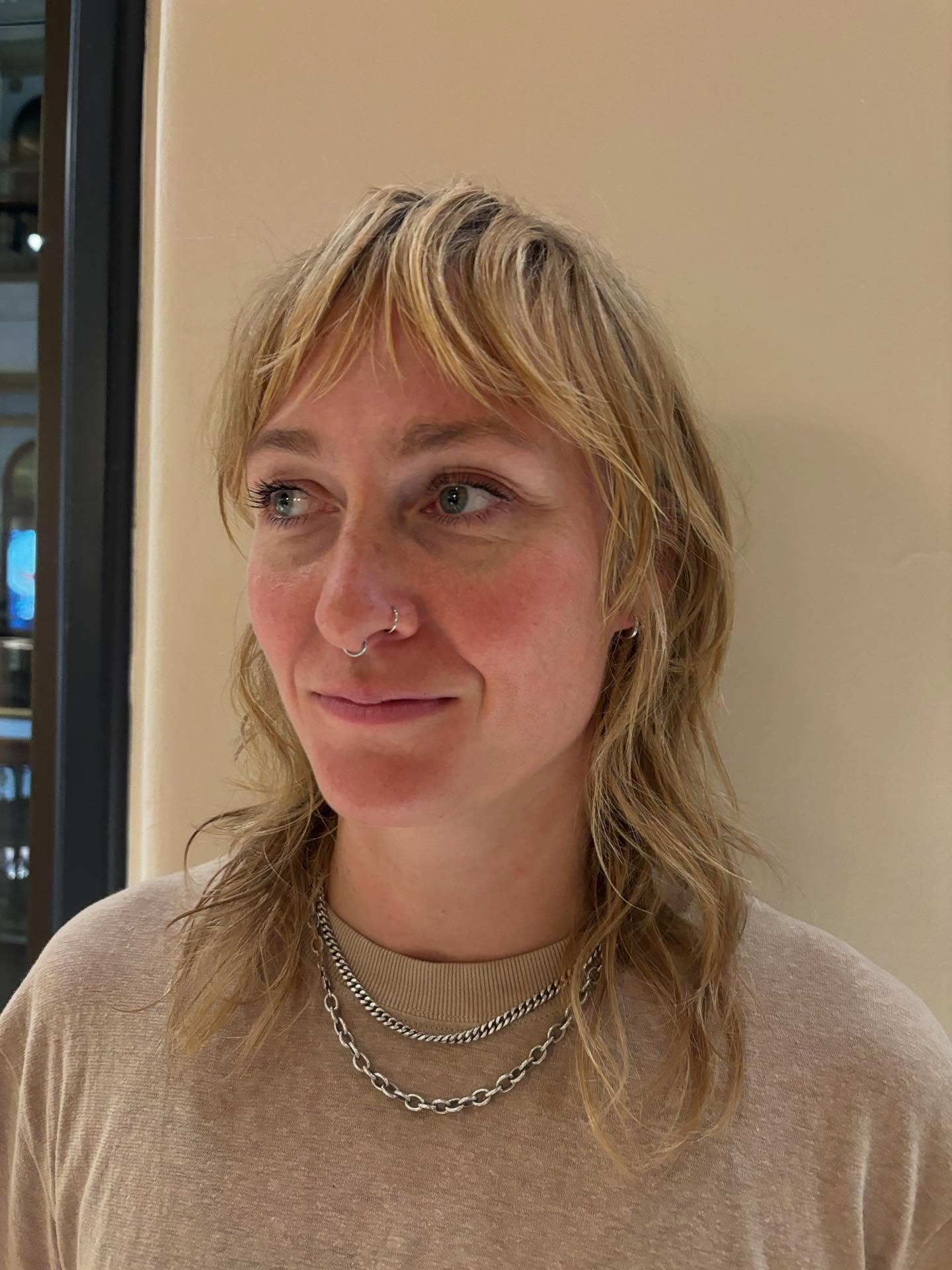 Textured Blonde Shag-Mullet with Piecey Fringe and Root Shadow