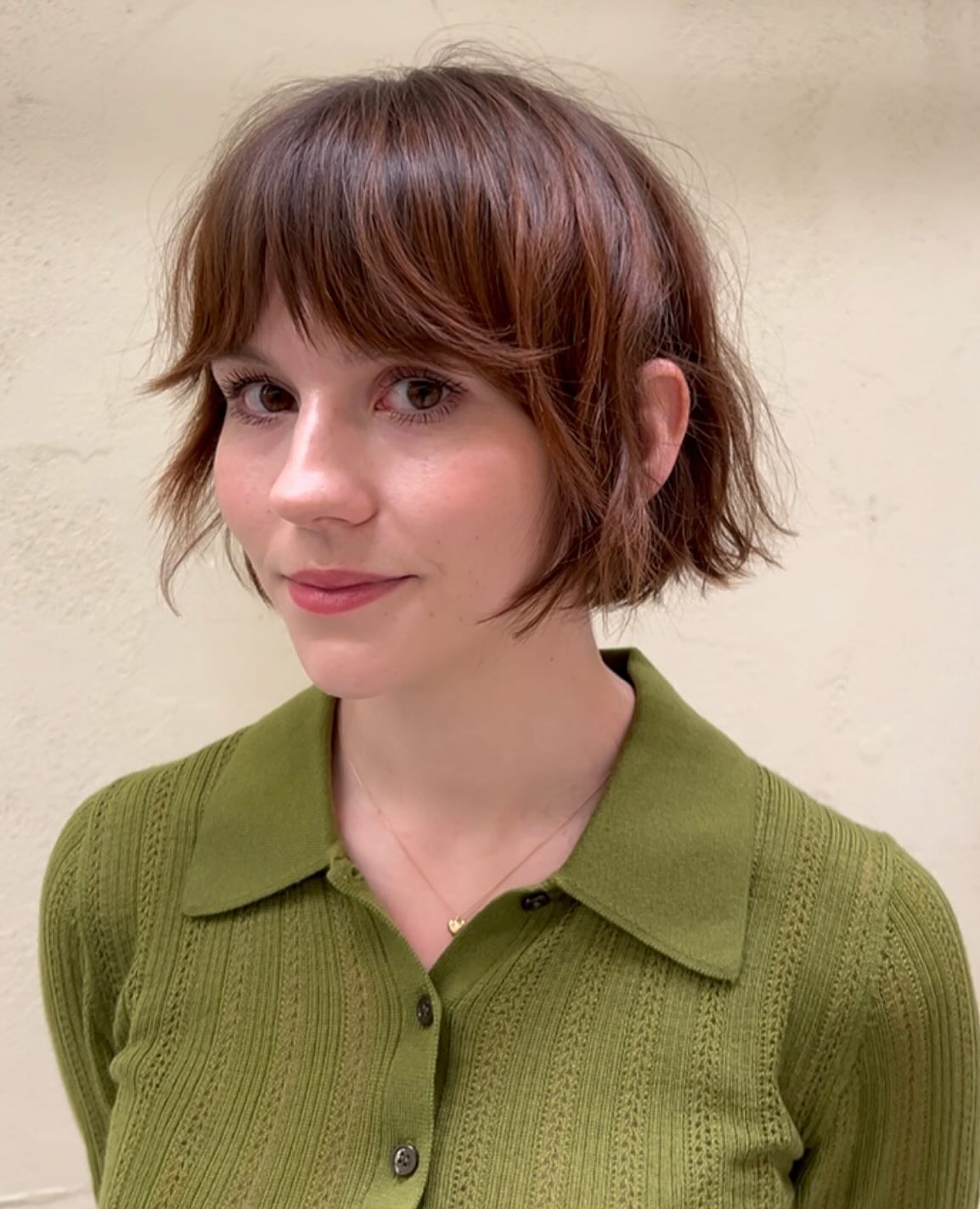 Textured Chin-Length Shag with Wispy Bangs
