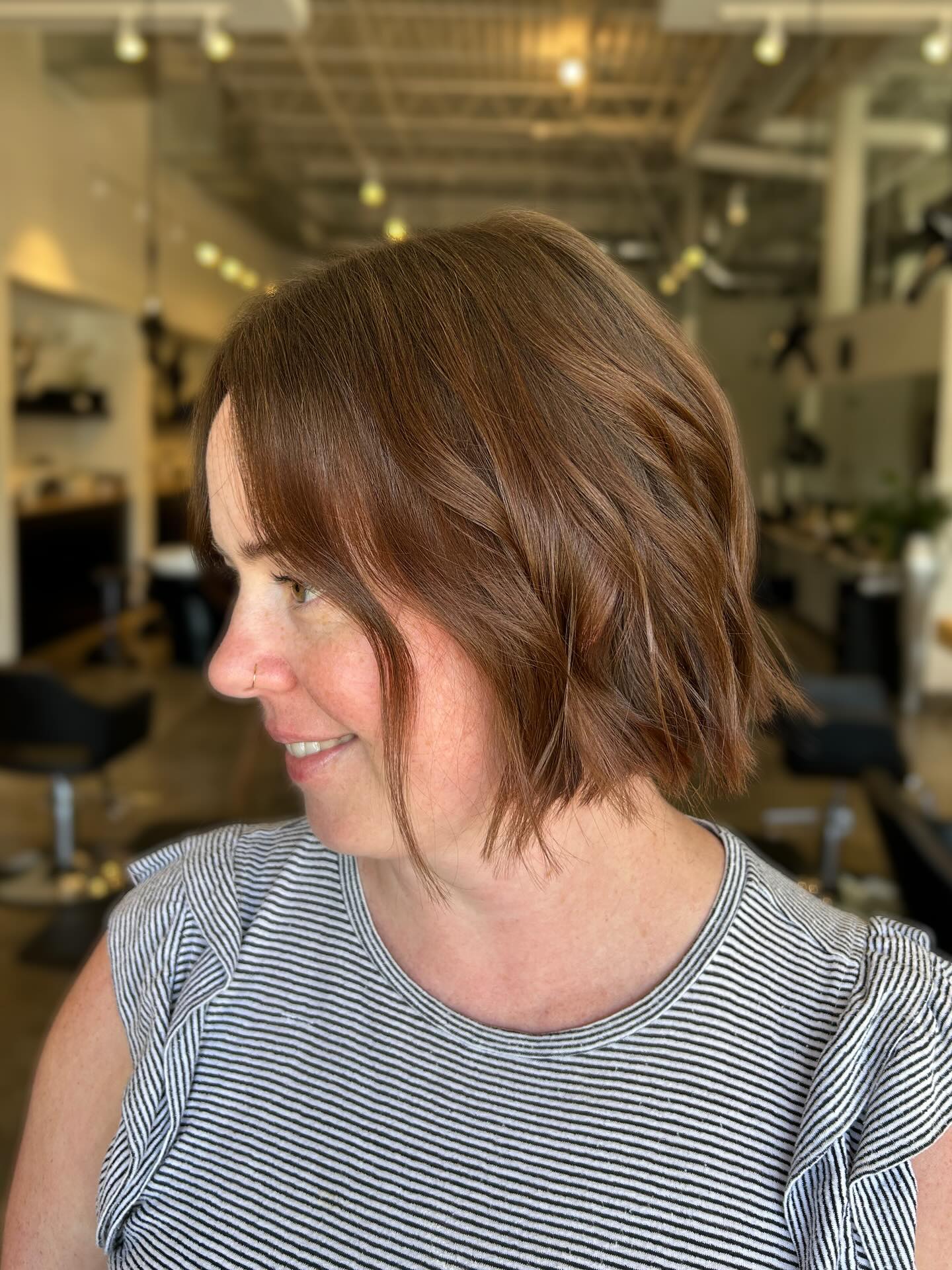 Textured Copper Chin-Length Bob with Soft Face‑Framing Taper