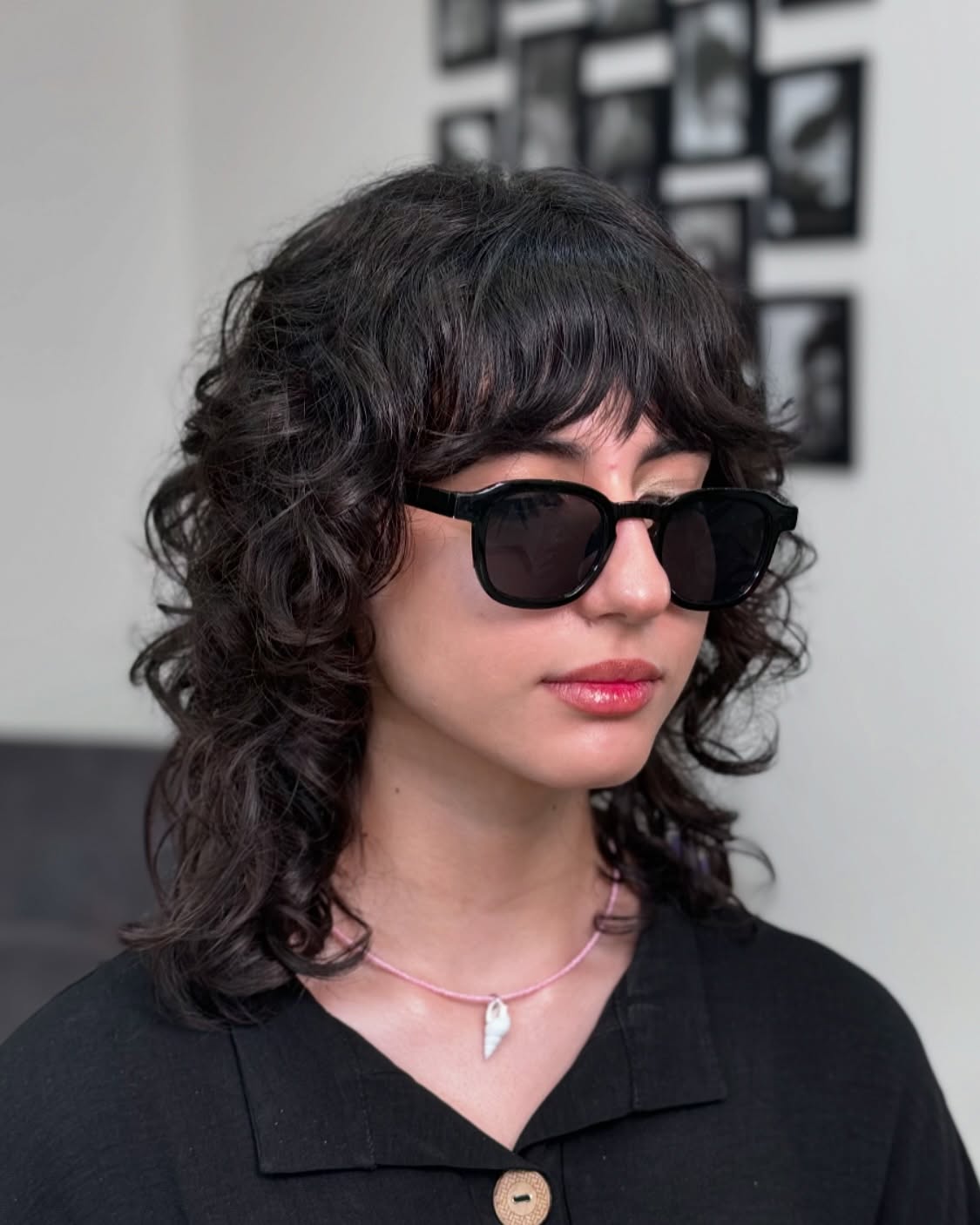 Textured Curly Mullet with Feathered Micro-Bangs