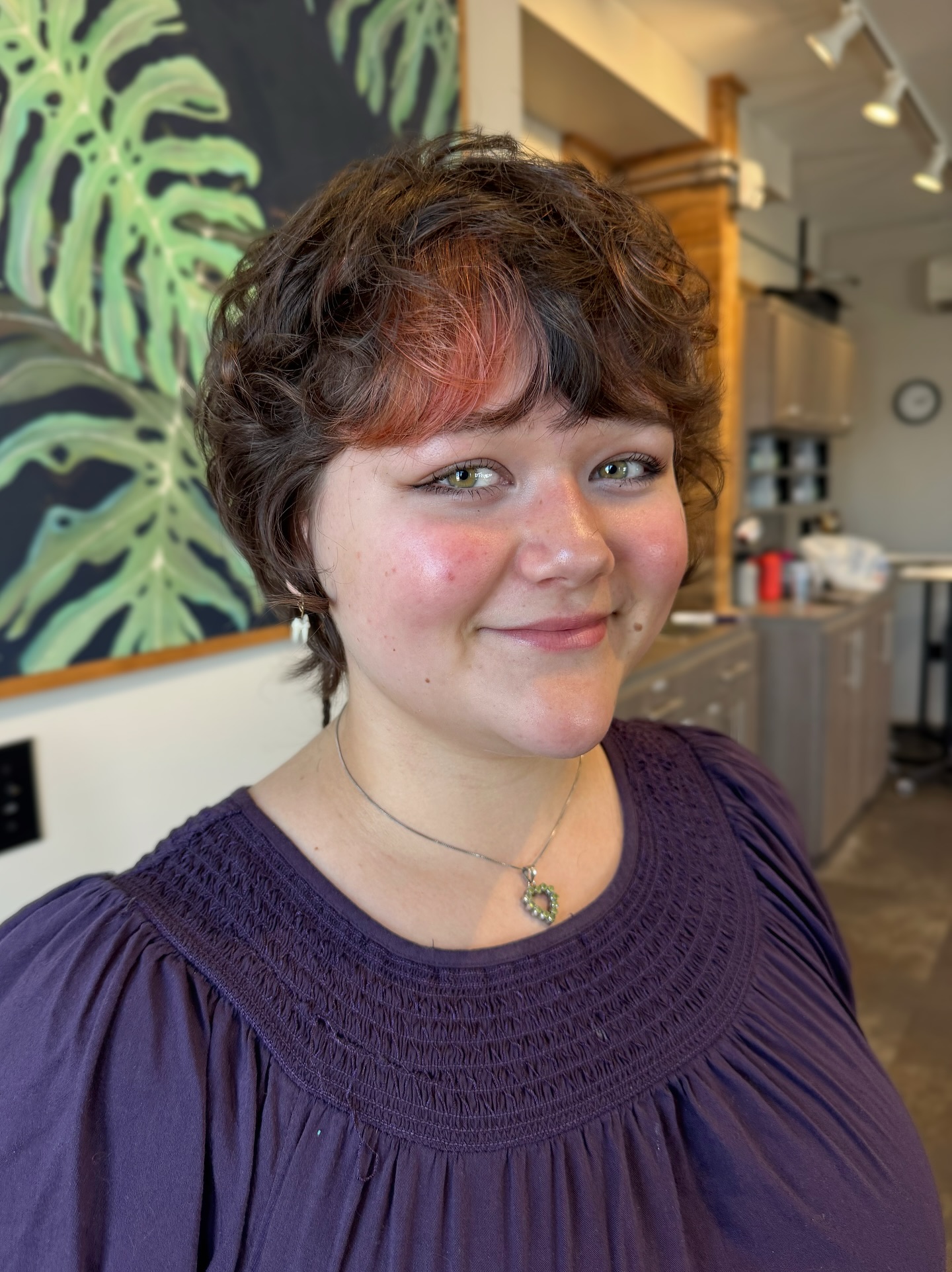 Textured Short Shaggy Pixie with Peekaboo Rose-Copper Fringe