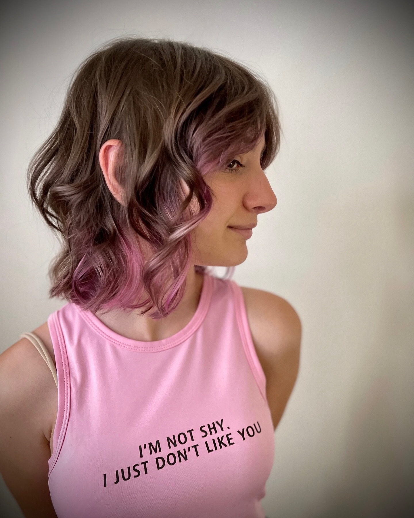 Tousled Shoulder-Length Lob with Pastel Underlayer and Curtain Fringe