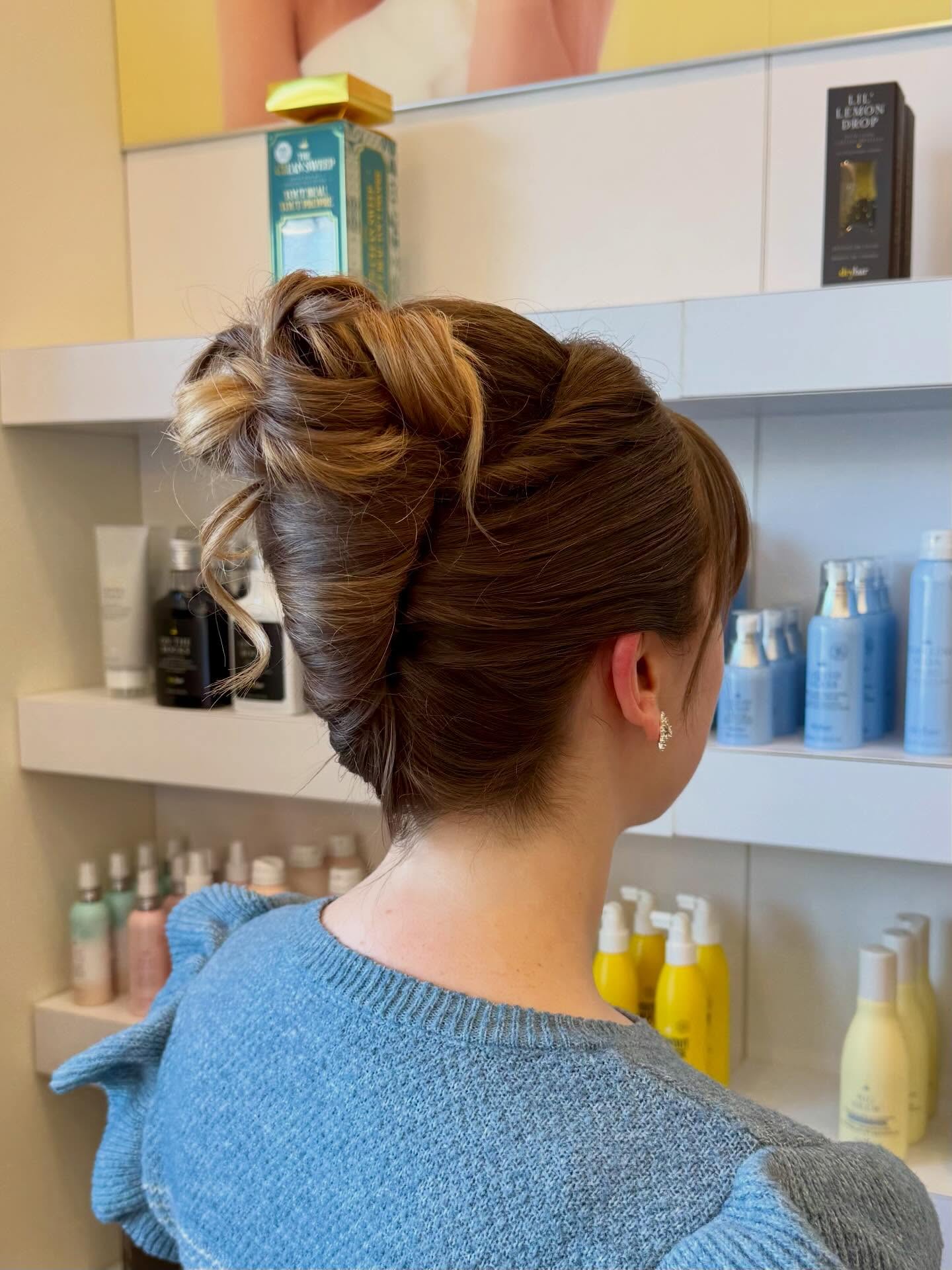 Twisted French Roll with Highlighted Topknot and Tapered Nape