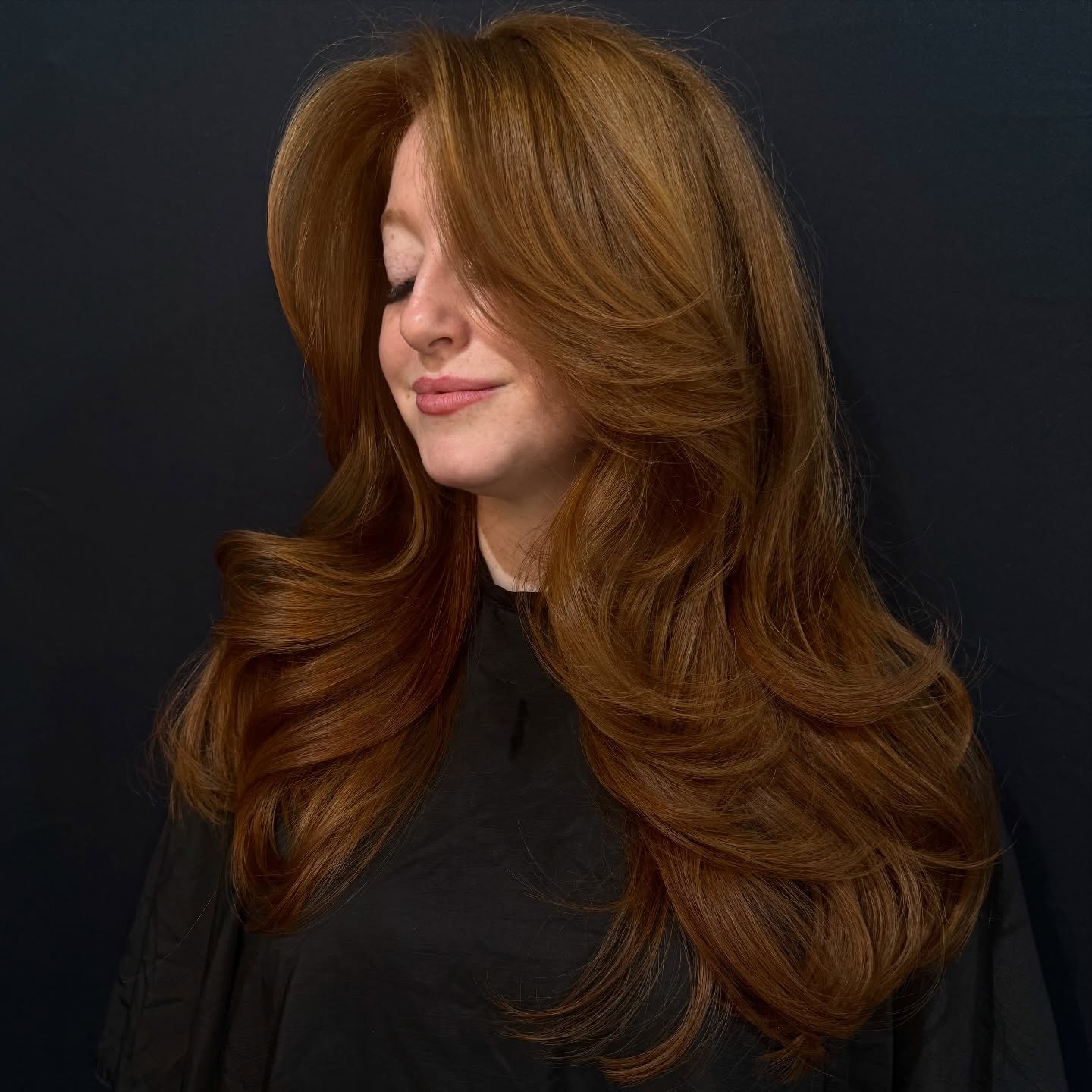 Warm Copper Long Feathered Layers with Rounded Blowout