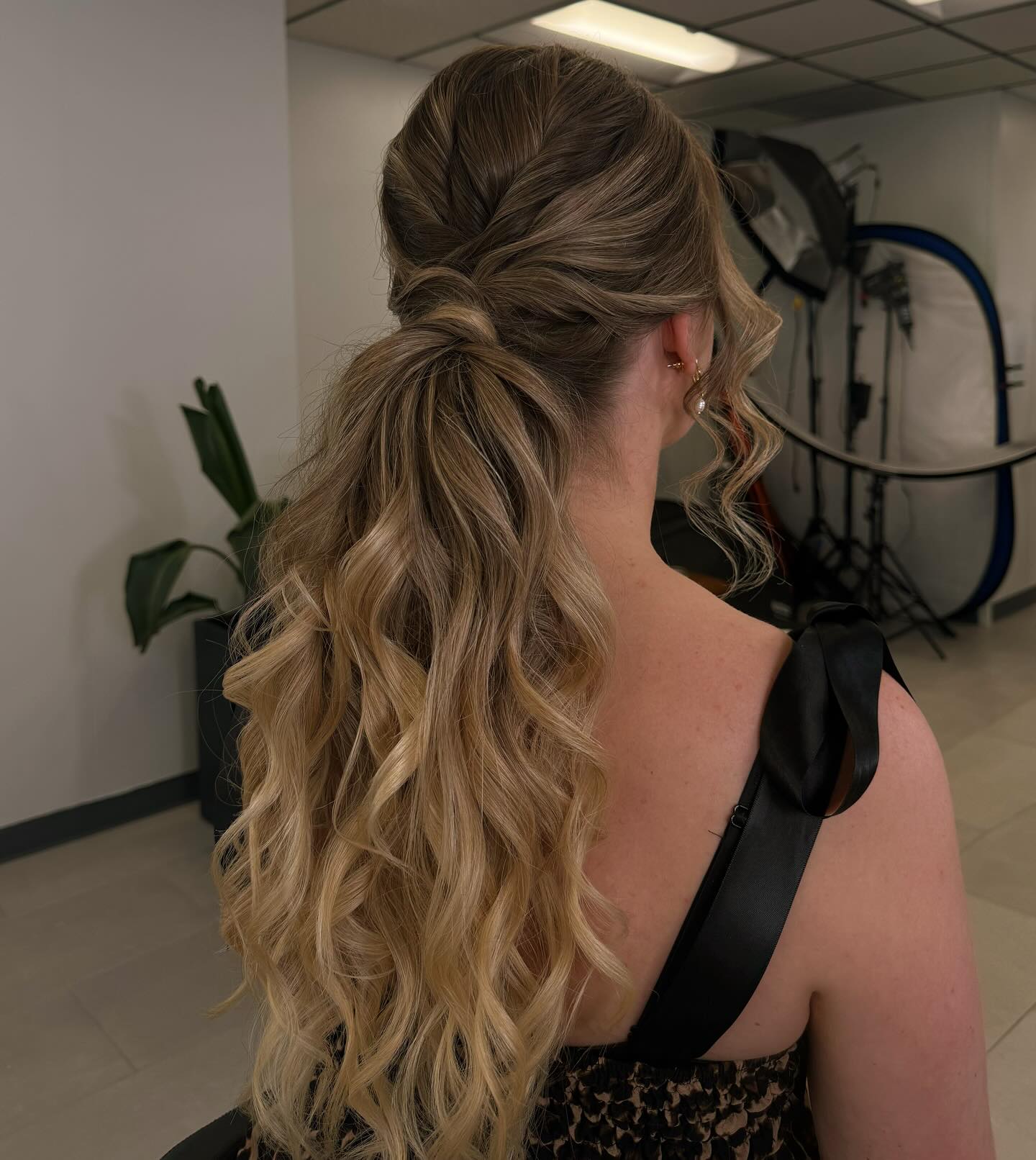 Wrapped Low Pony with Textured Balayage Waves