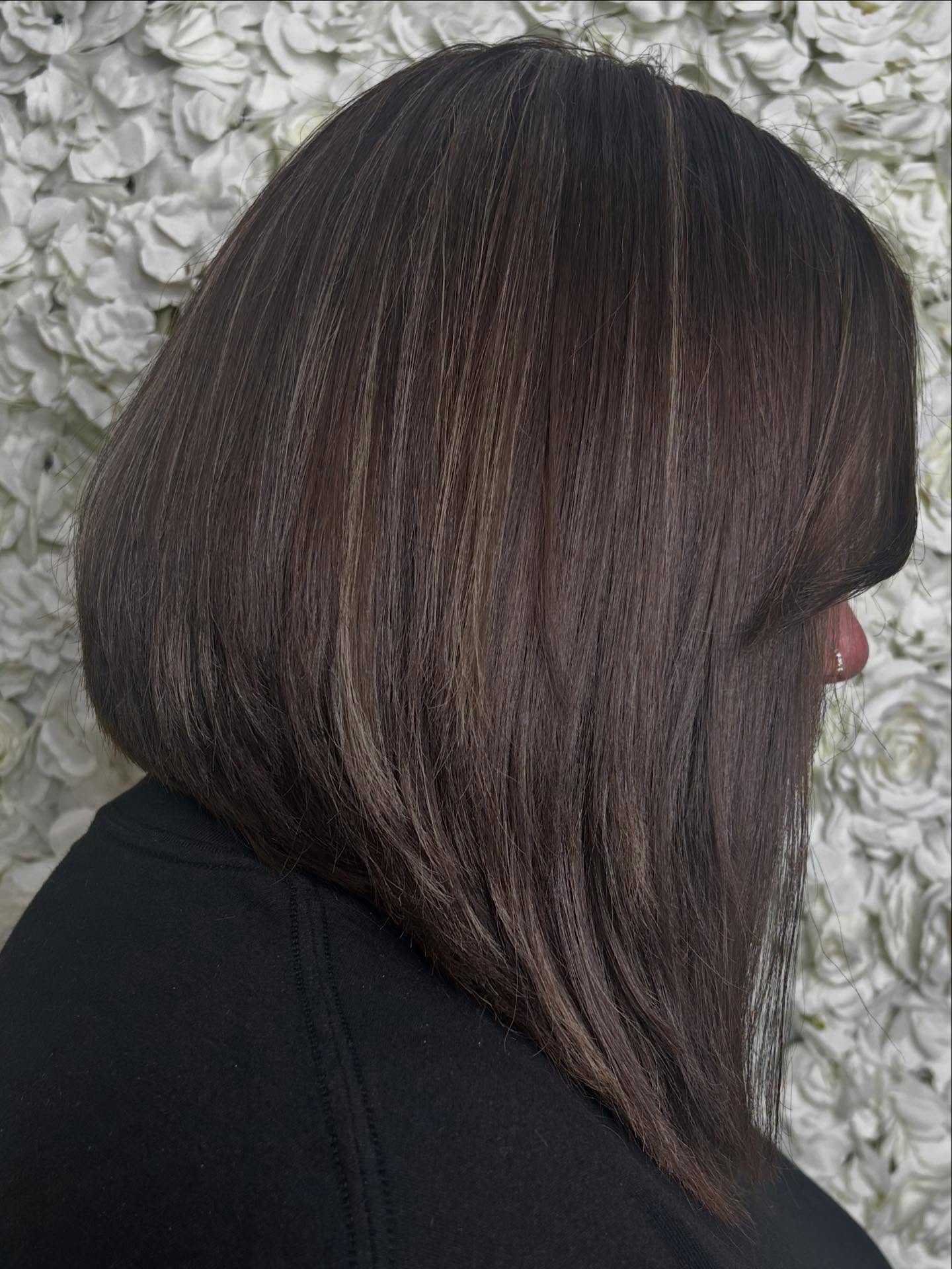 Angled Chocolate Lob with Subtle Ash-Blend Face Frame