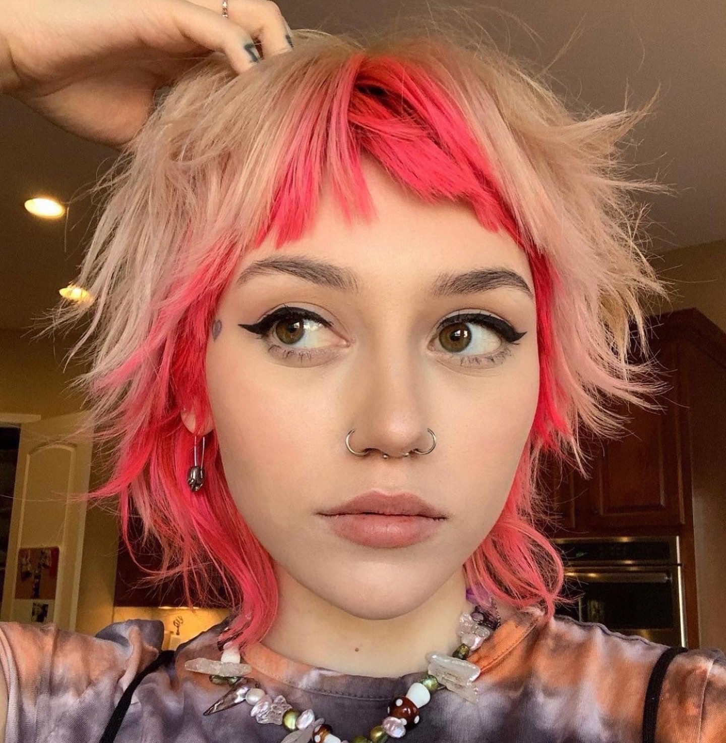 Choppy Short Mullet with Blunt Micro Fringe and Pink Peekaboo