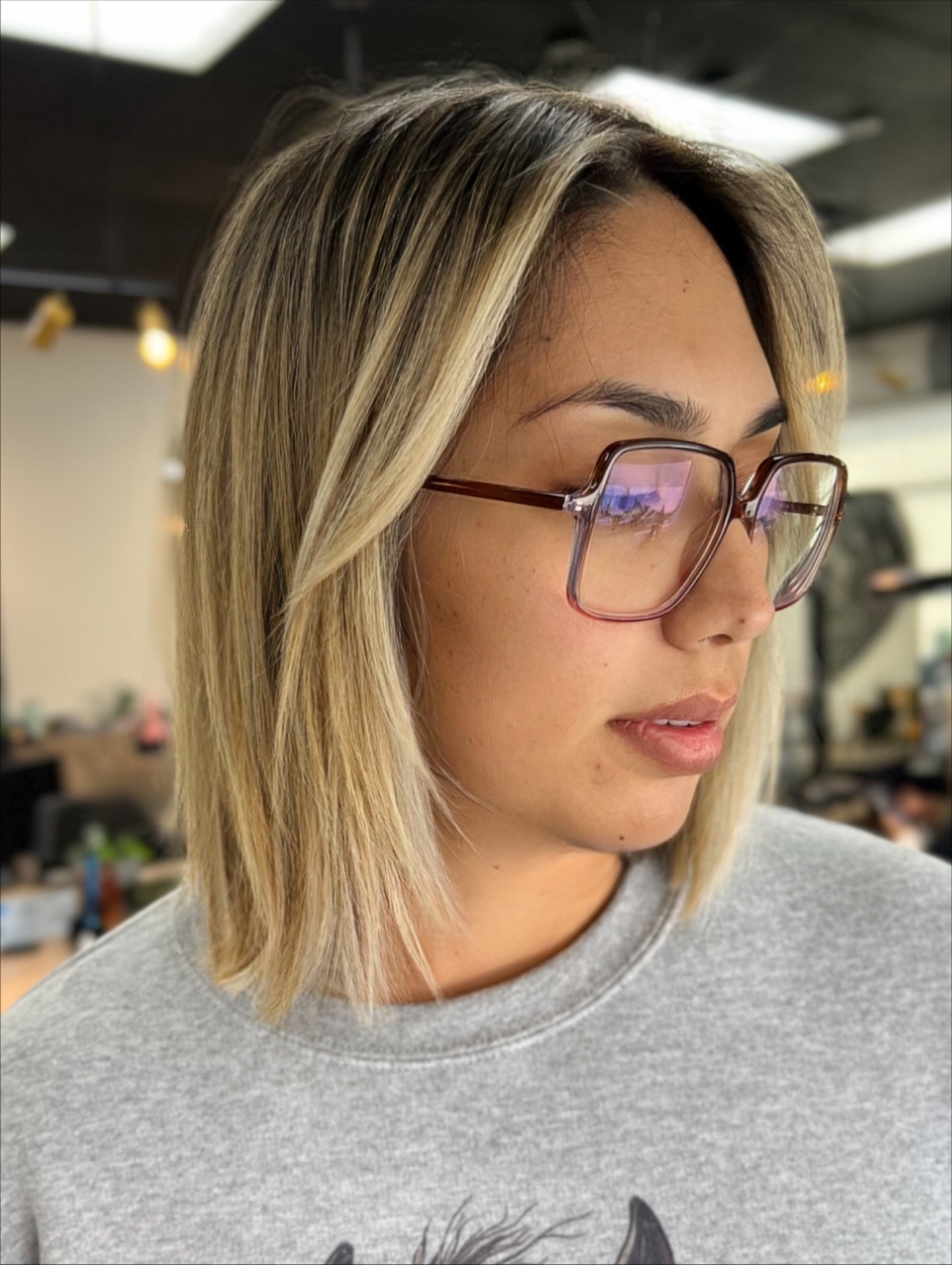 Face-Framing Rooted Blonde Long Bob with Soft Interior Texturizing