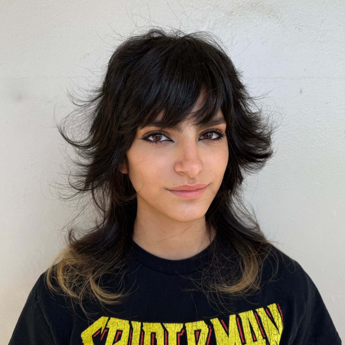 Feathered Mullet-Shag with Wispy Blunt Bangs