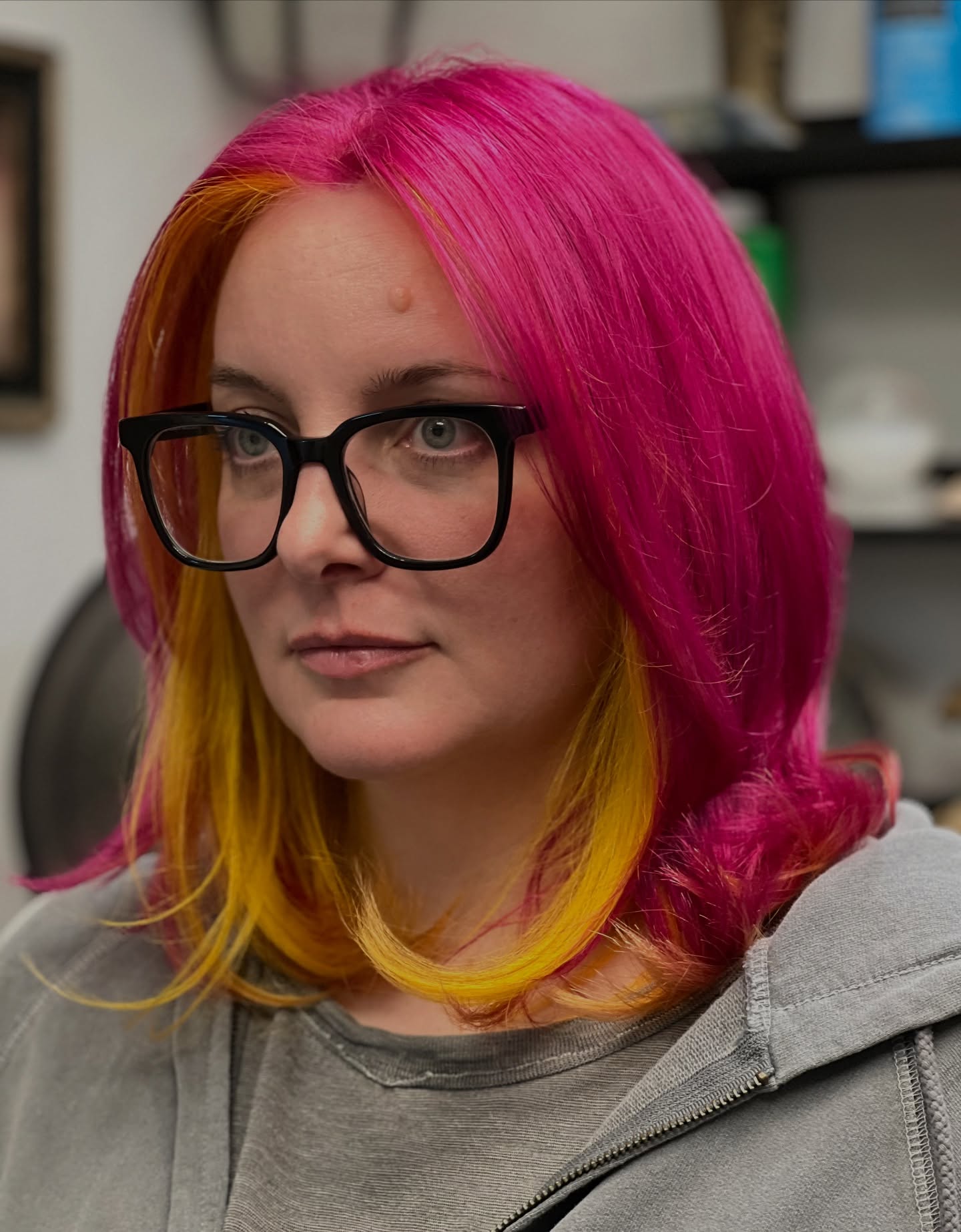 Fuchsia Blunt Lob with Golden Peekaboo Underlayer
