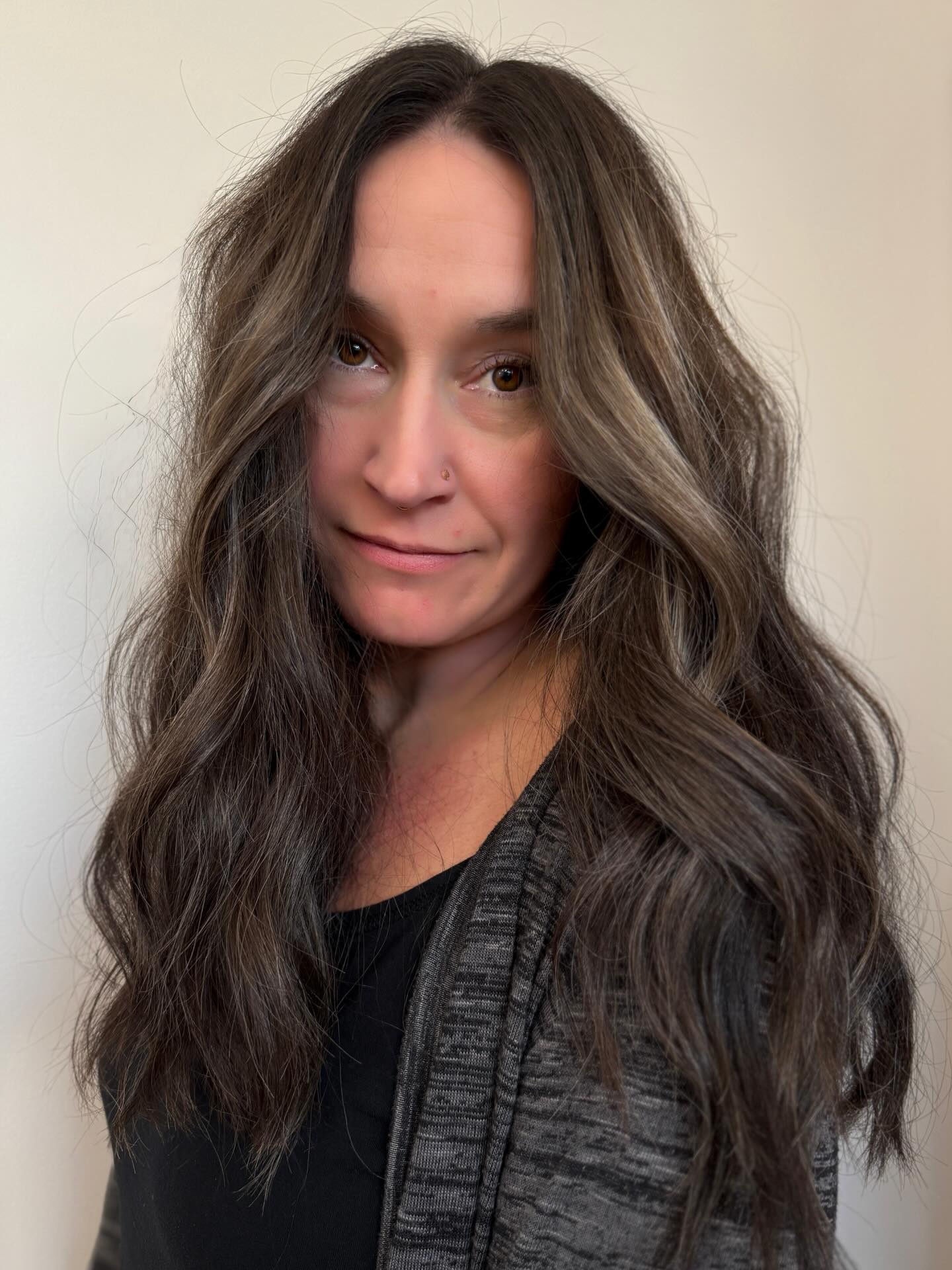 Long Root-Shadow Brunette with Argent Face-Framing Layers