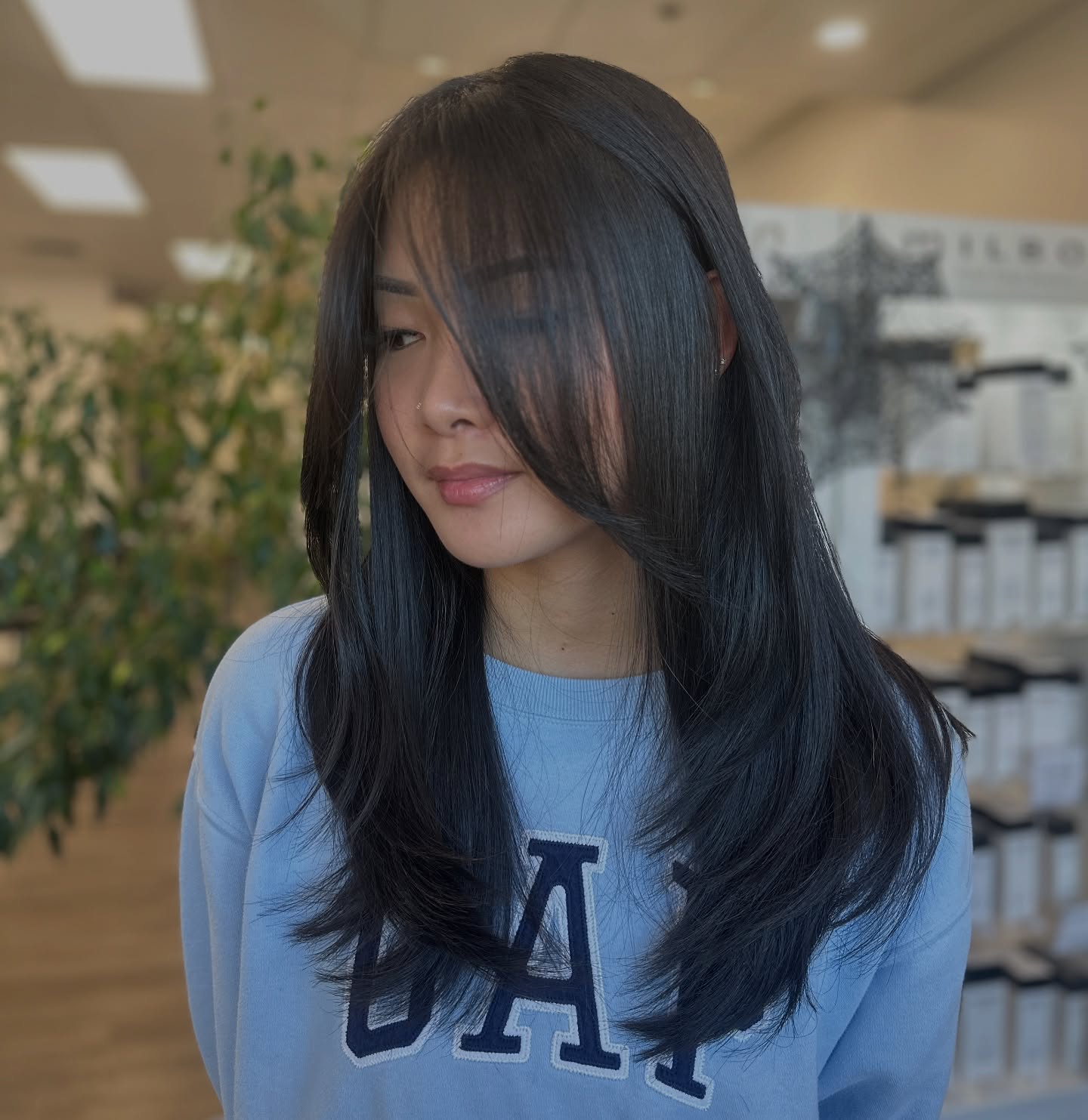 Long Sleek Layers with Blended Curtain Fringe