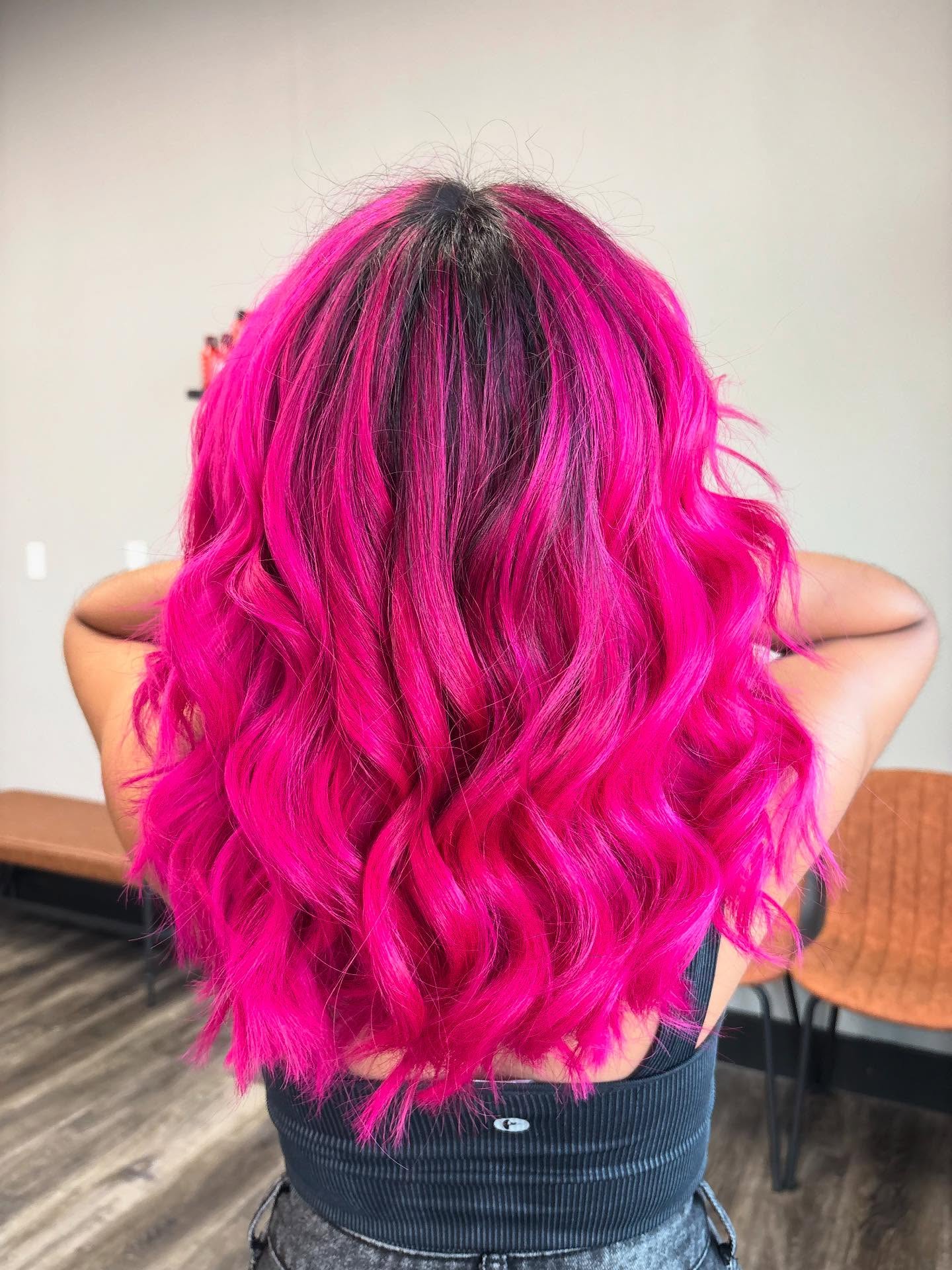 Neon Magenta Long Waves with Shadow Root and Soft Layers