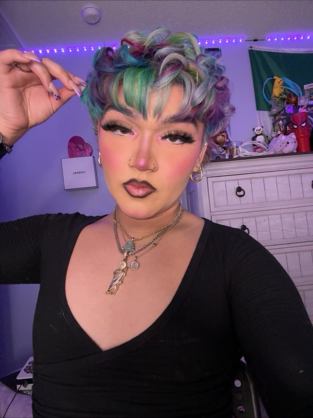 Pastel Rainbow Textured Pixie with Micro Curled Fringe