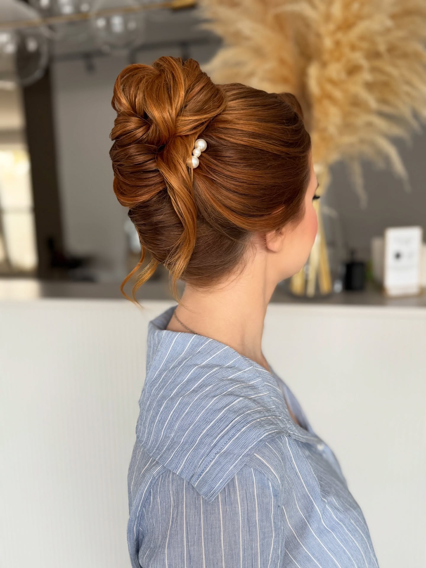 Pearl-Accented Sculpted Copper French Twist