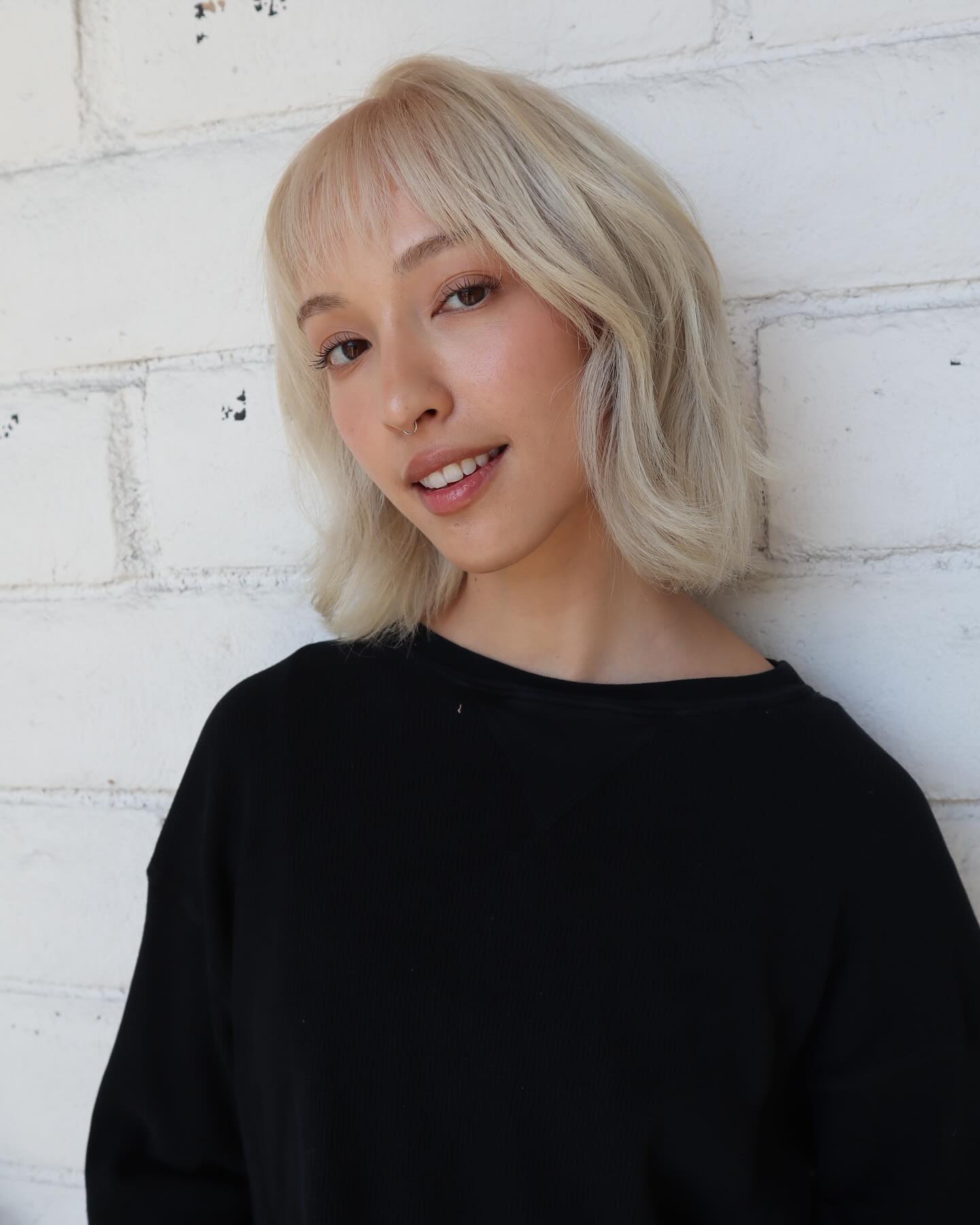 Platinum Textured Long Bob with Wispy Micro Fringe