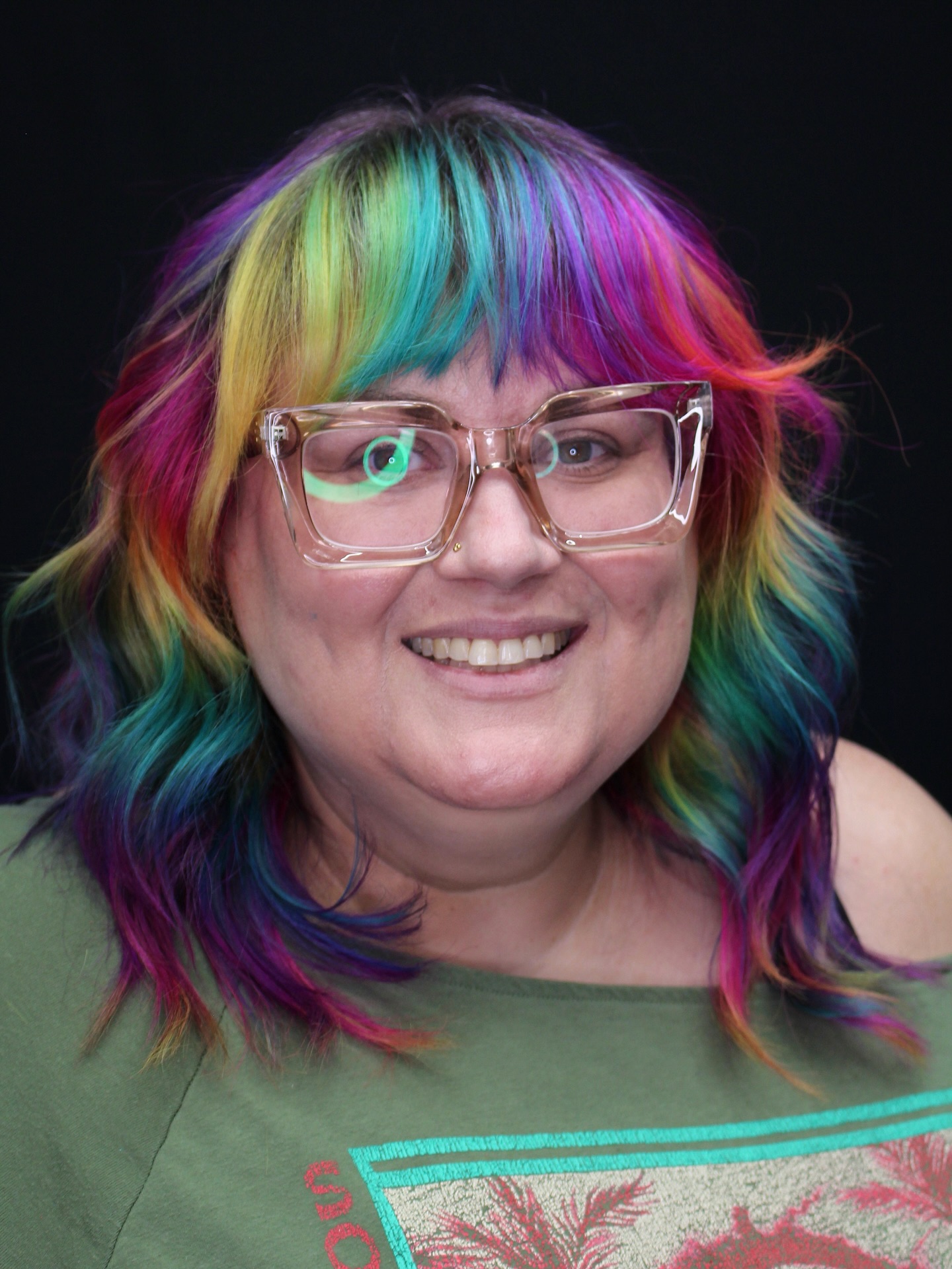 Rainbow Layered Lob with Textured Micro Bangs and Face-Framing Panels
