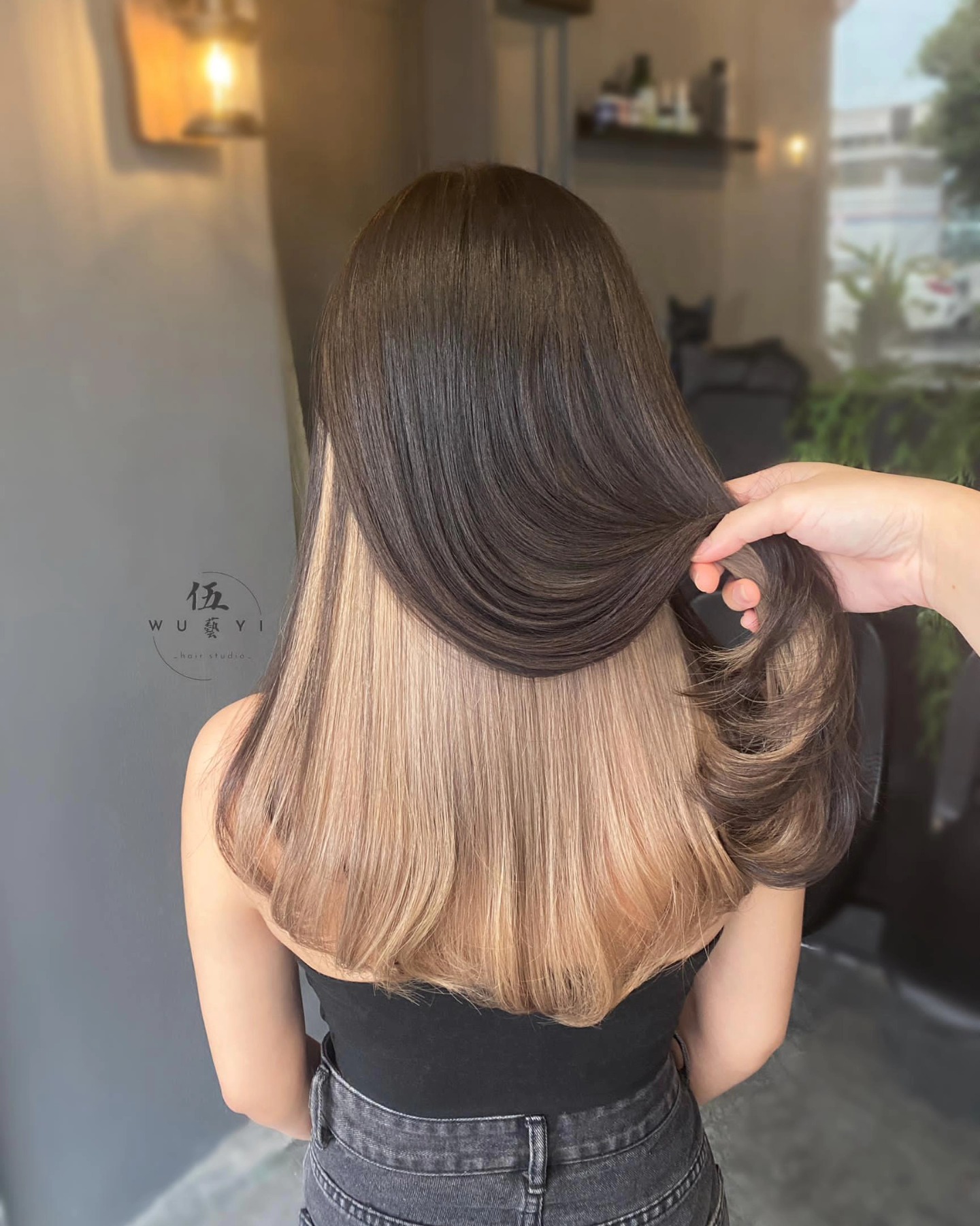 Sleek Dark Top with Ash-Blonde Underlayer Lob