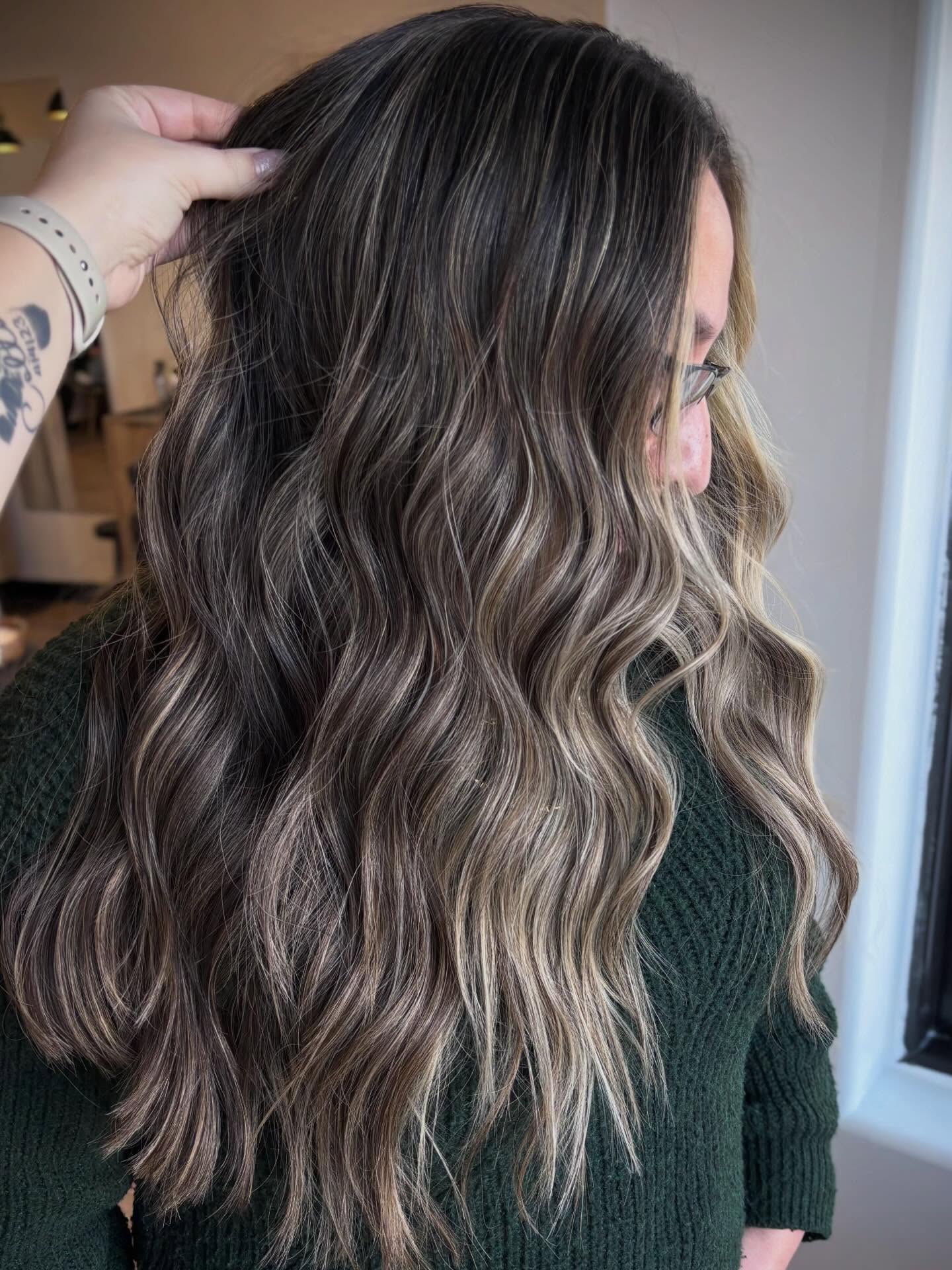 Smoky Brunette Root Shadow with Ash-Laced Long Layers