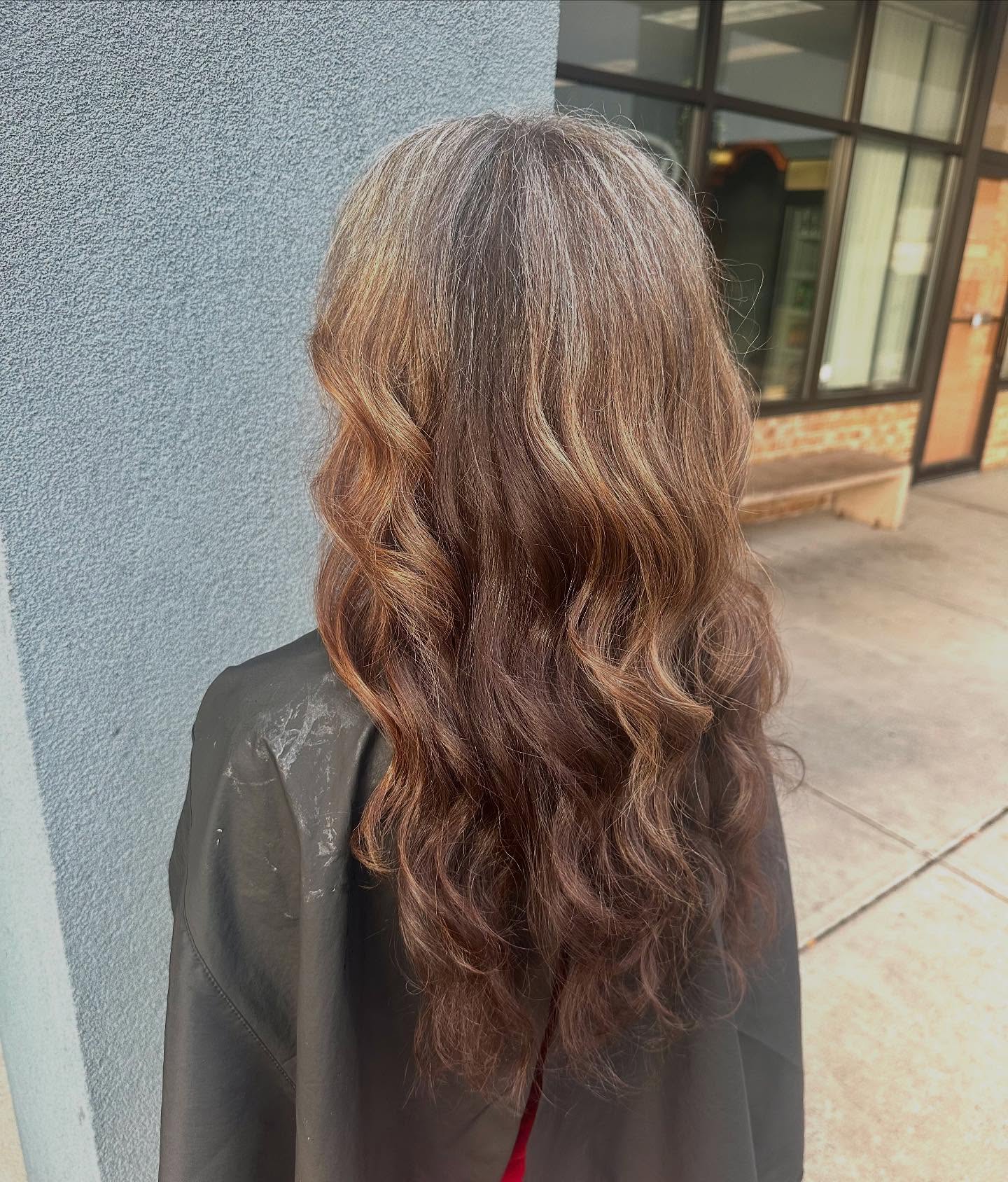 Soft Blended Grey-Rooted Brunette Waves