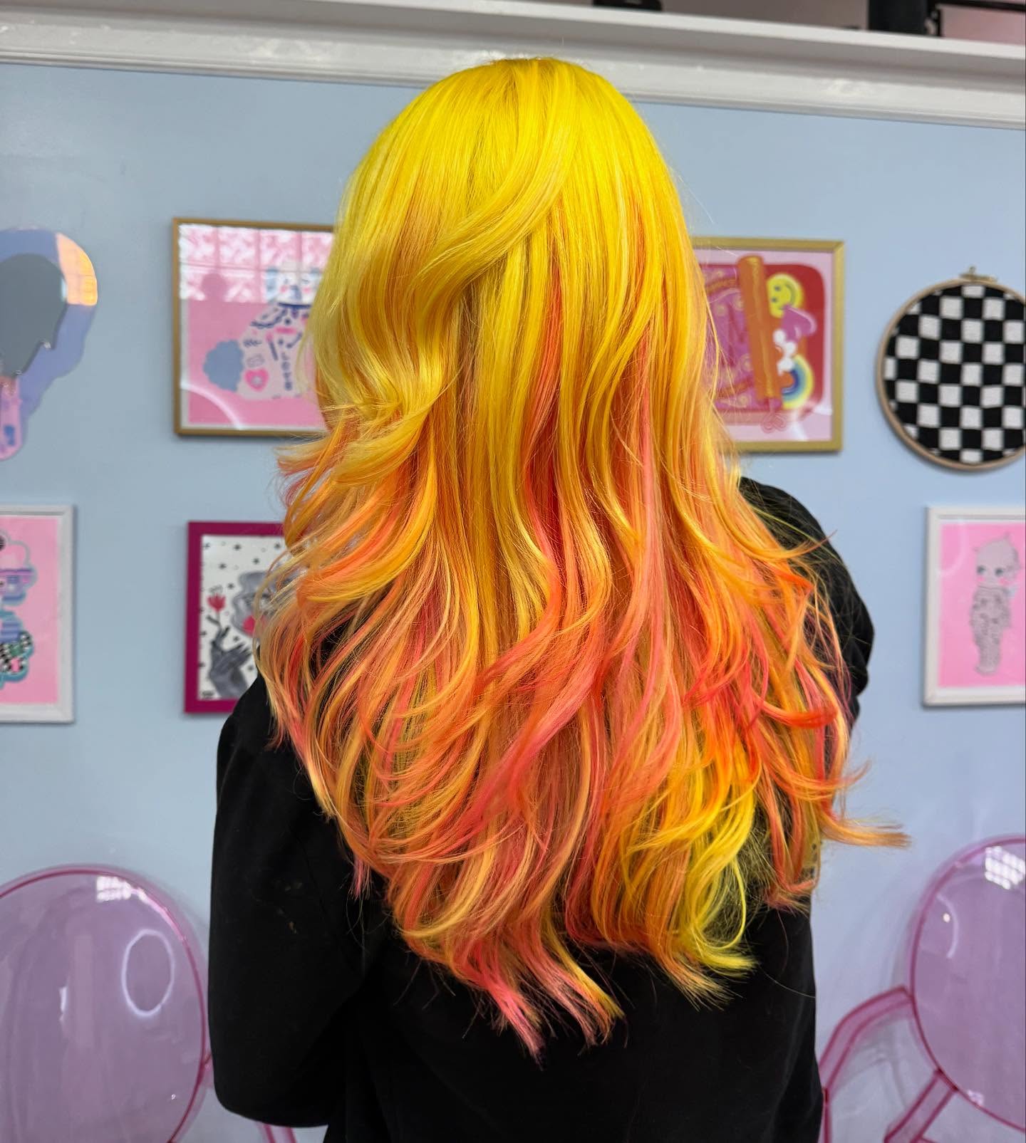Sunburst Neon Yellow Long Layers with Magenta-Orange Peekaboo