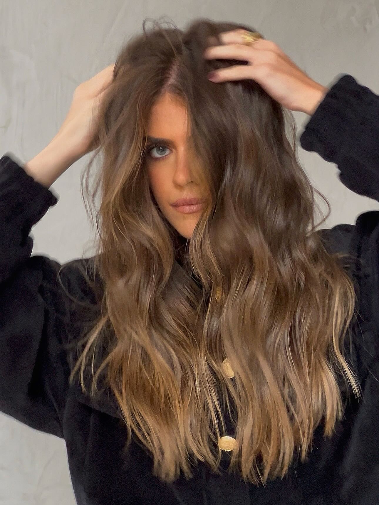 Textured Chestnut Balayage with Face-Framing Feathered Layers