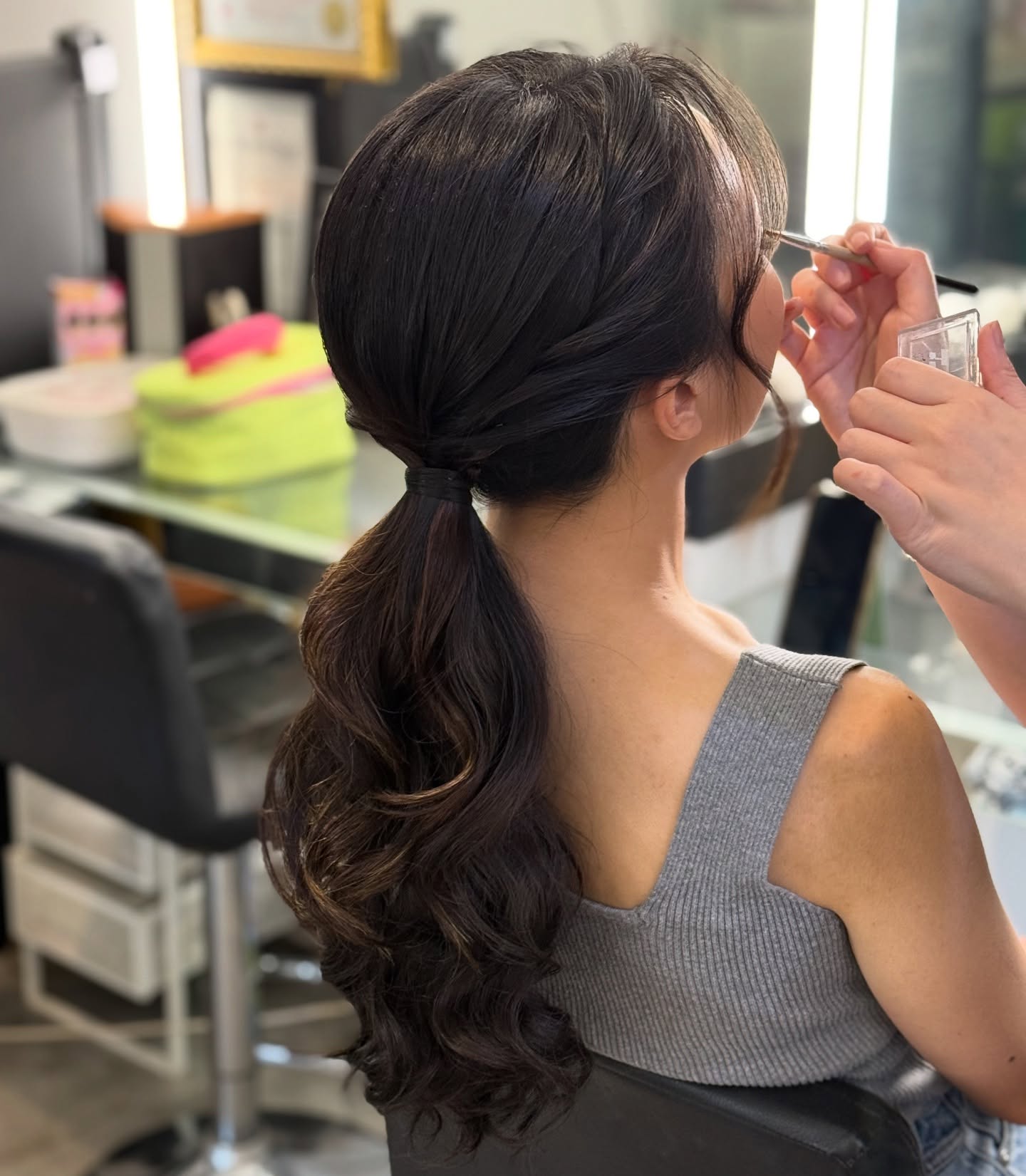 Twisted Nape Ponytail with Soft S-Wave Ends
