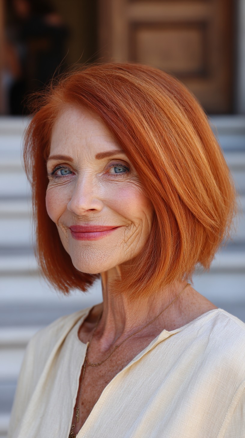 Angled Copper Chin-Length Bob with Soft Internal Graduation