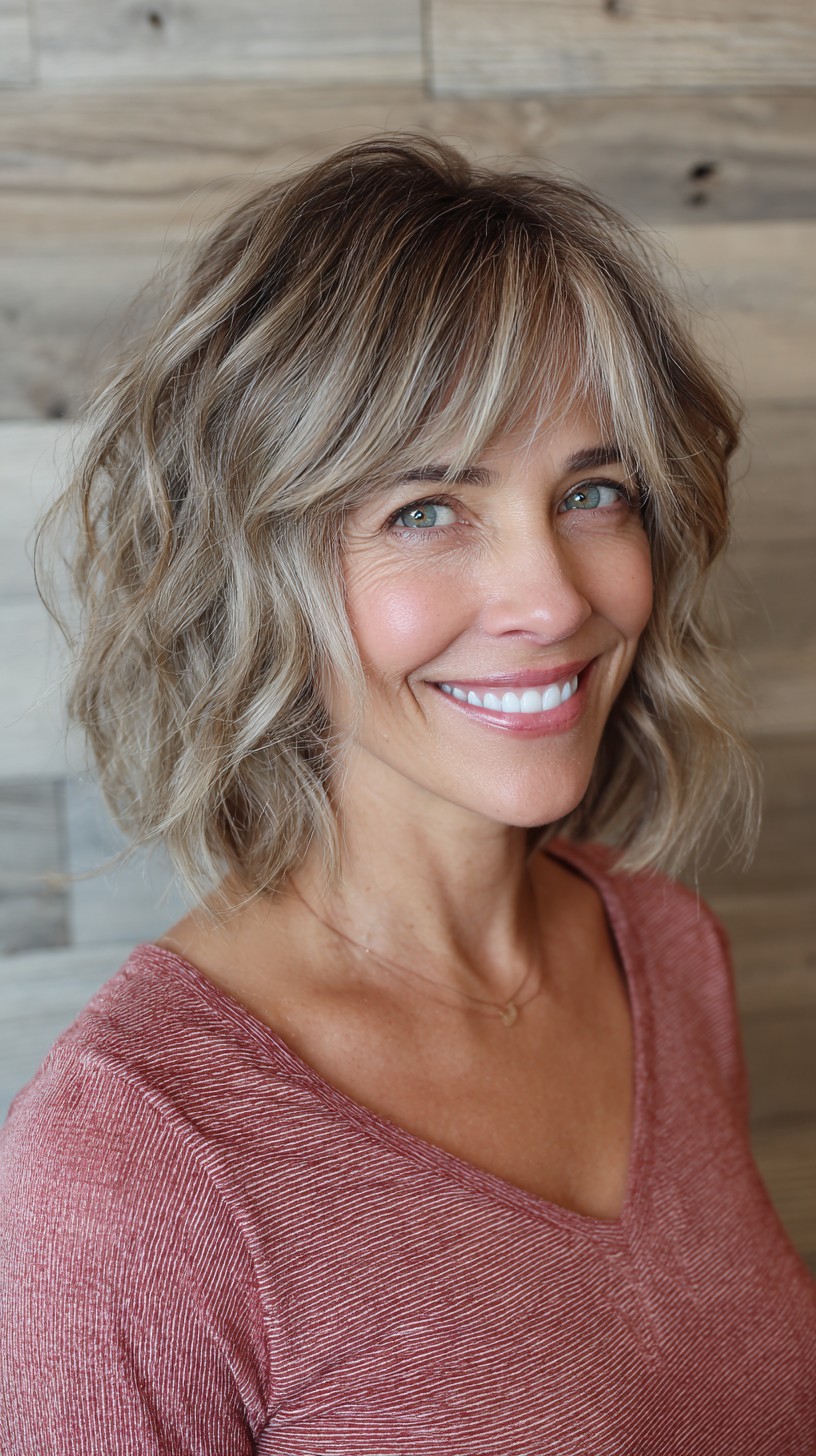 Ash-Blonde Textured Jaw-Length Bob with Feathered Fringe