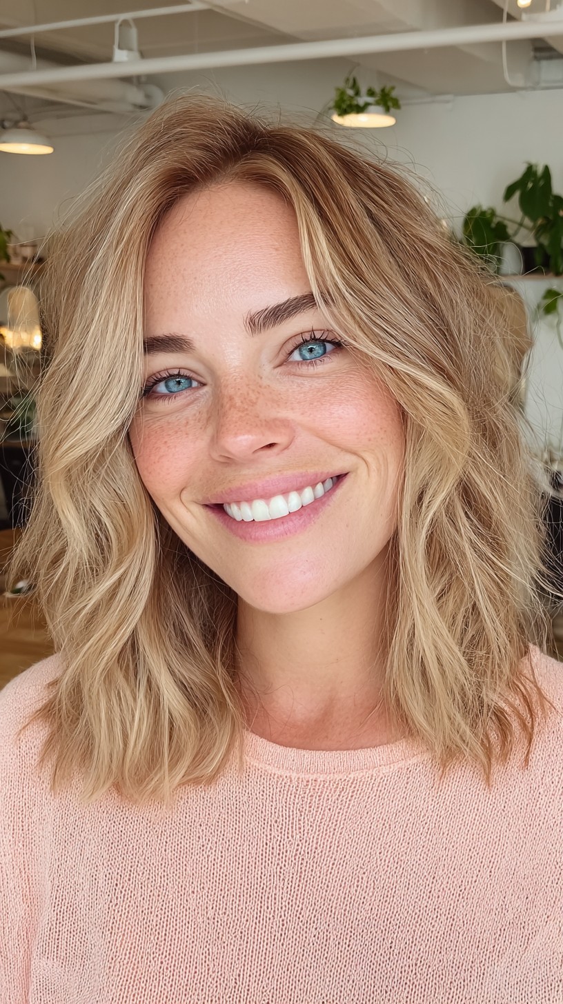 Beachy Layered Shoulder-Grazing Lob with Subtle Root Shadow