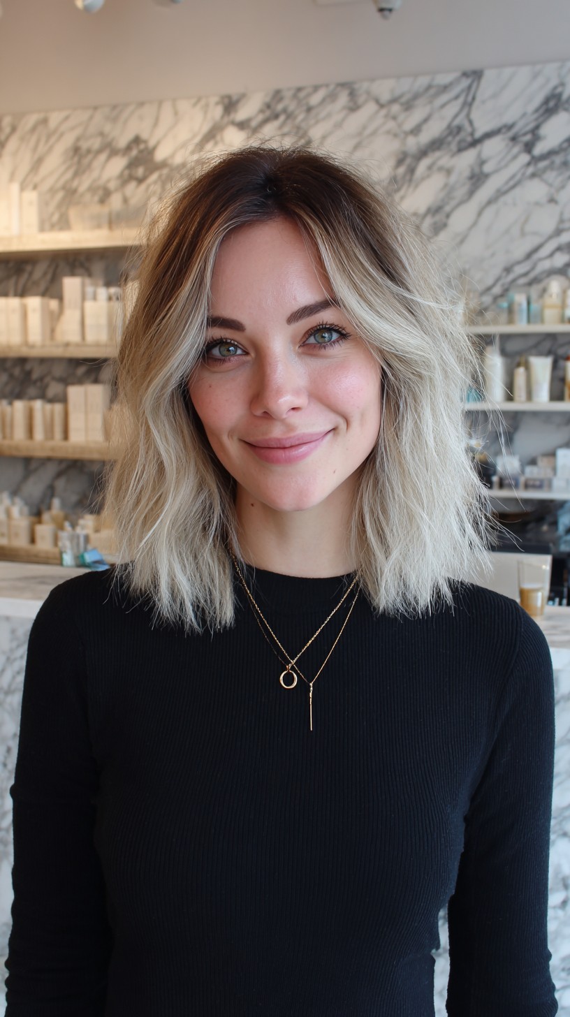 Bronde Textured Long Bob with Soft Root Blend