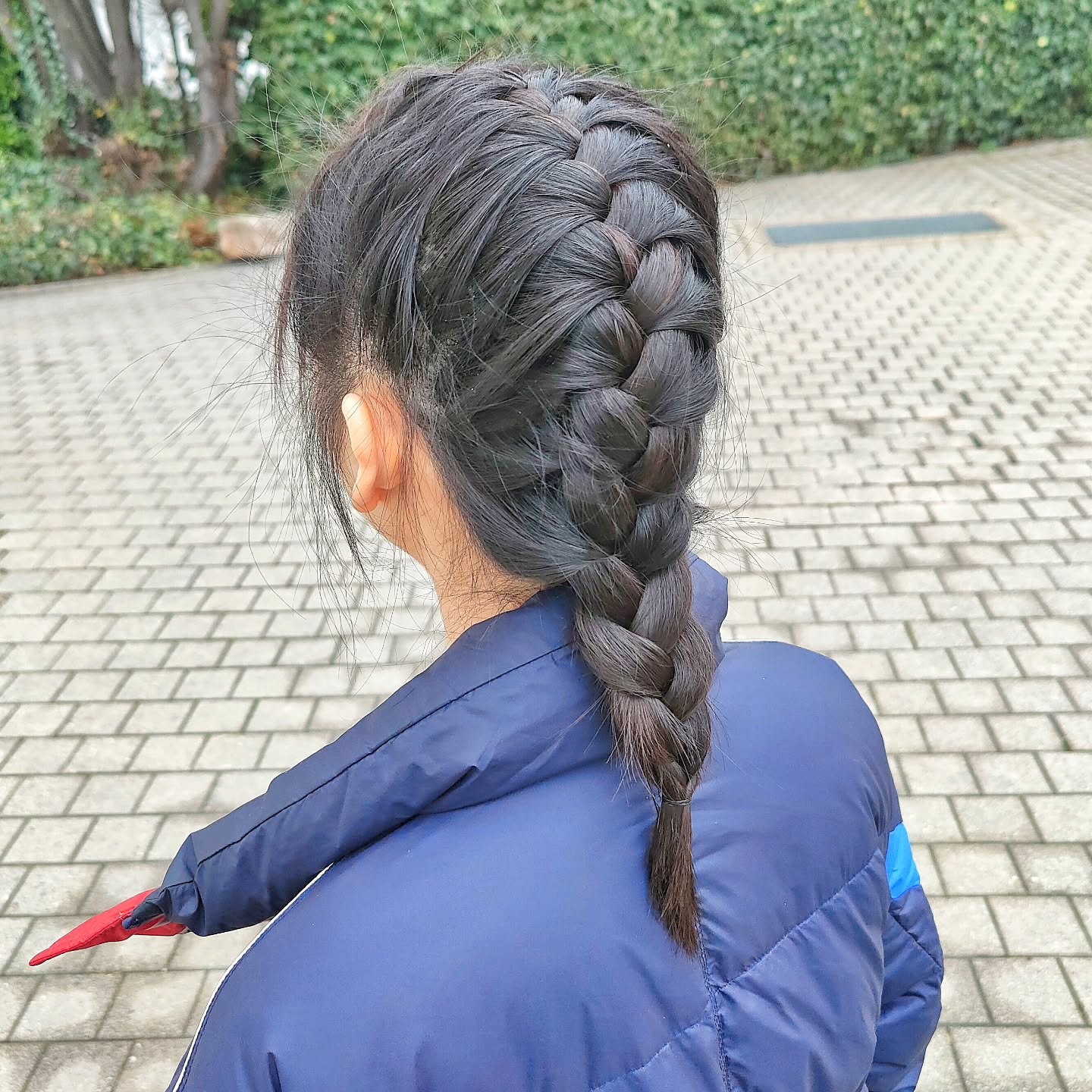 Center Dutch Athletic Braid with Blunt Tapered Tail