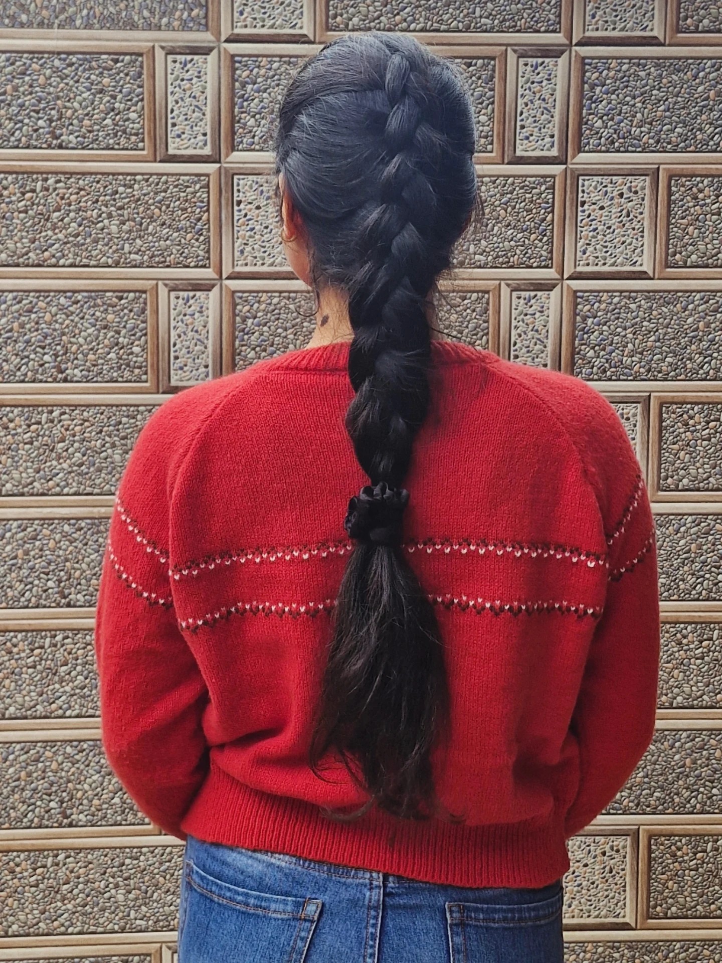 Center Dutch Braid with Loosely Pancaked Mid Tail