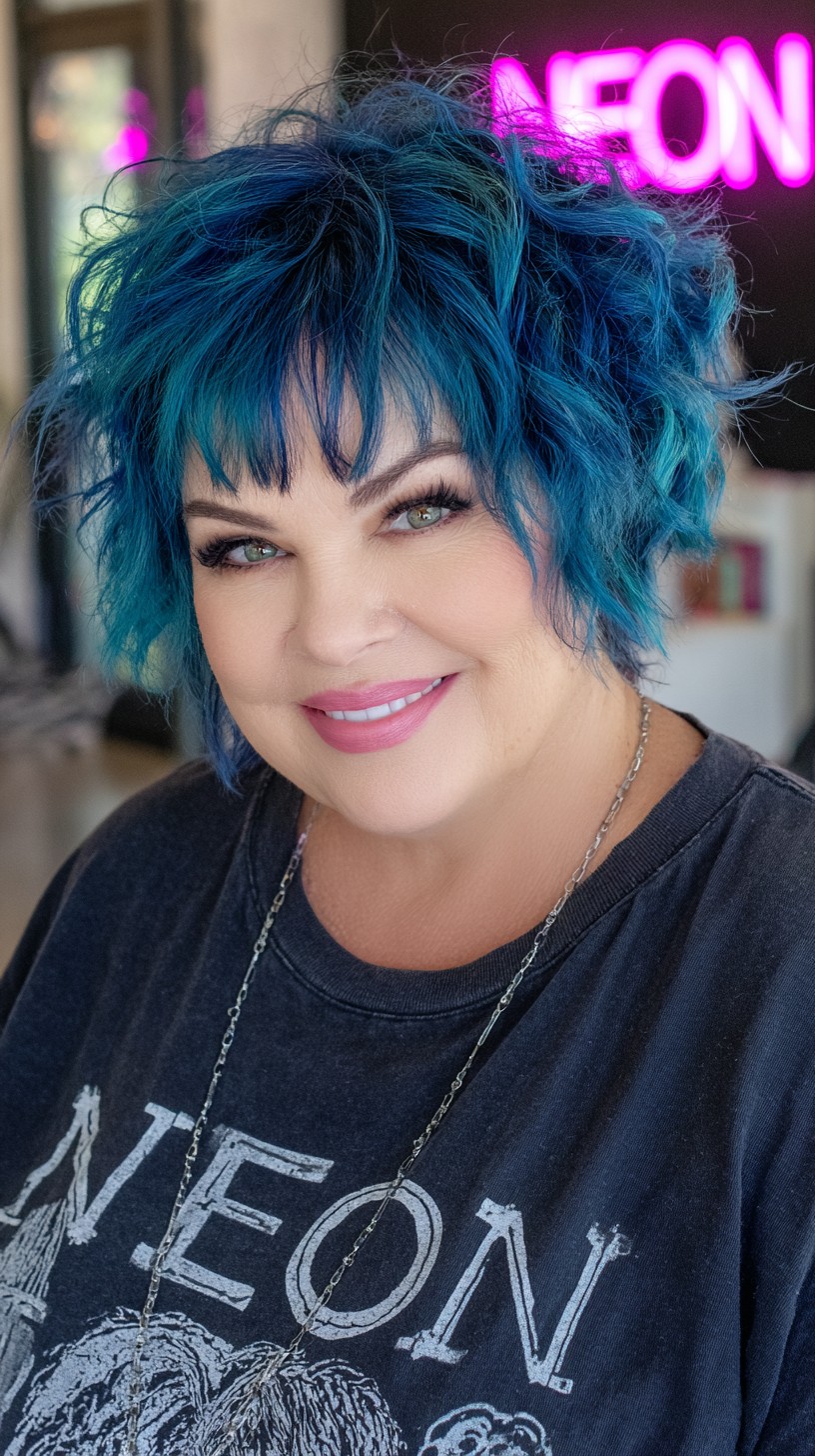 Choppy Teal Textured Shag with Piecey Micro Fringe