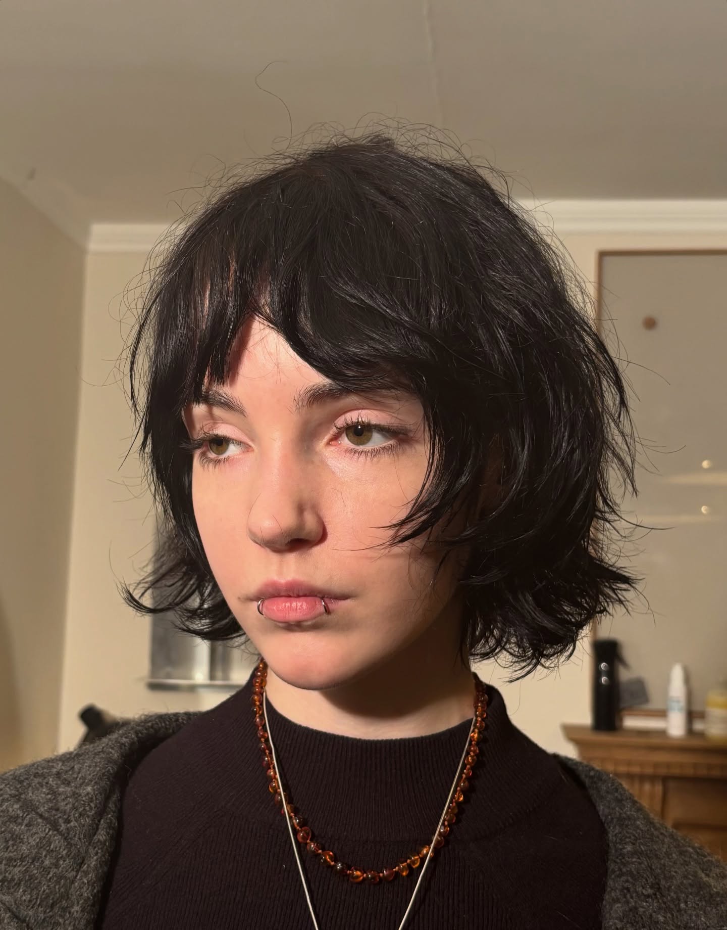 Choppy Wispy Shaggy Chin-Length Bob with Soft Curtain Fringe