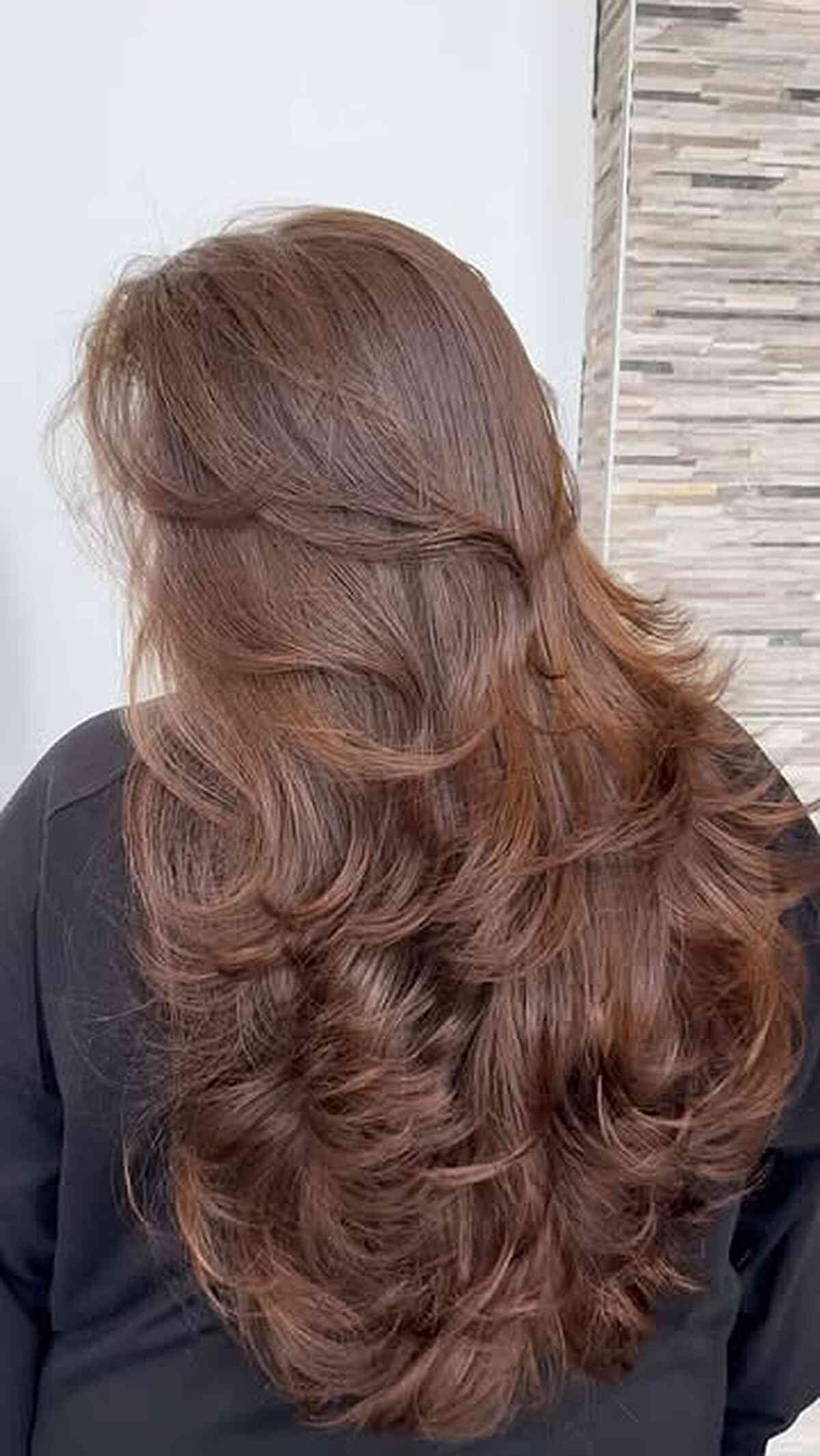 Cinnamon Chestnut Cascading Blowout Layers