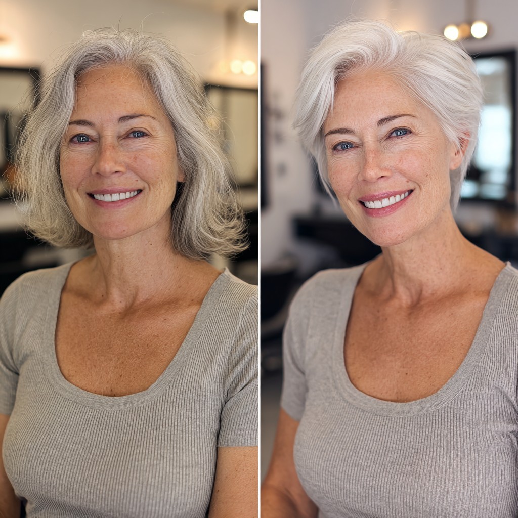 Cropped Silver Pixie with Side-Swept Top Layers